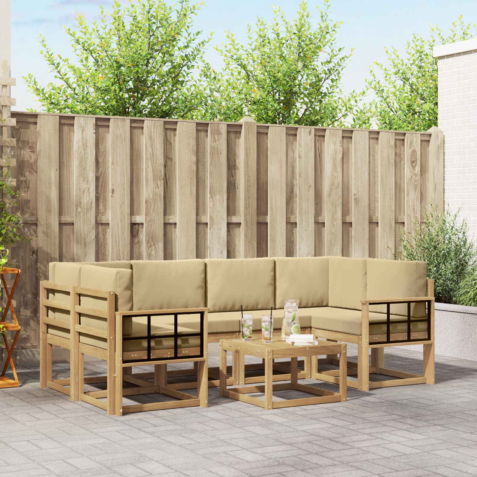 Buiten bankenset met kussen 7 pcs Wit en Beige is nu te koop bij PeponiXL, paradijselijk wonen!