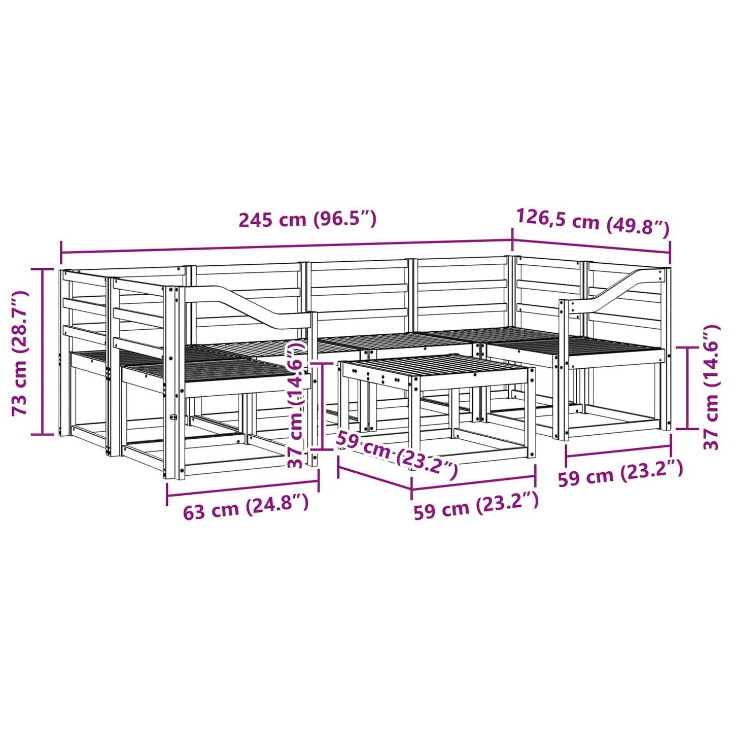 Buiten bankenset 7 pcs Wit 59 x 59 x 37 cm Massief Acaciahout