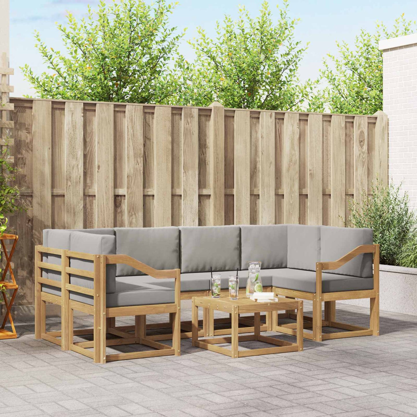 Buiten bankenset 7 pcs Wit en Lichtgrijs 59 x 59 x 37 cm