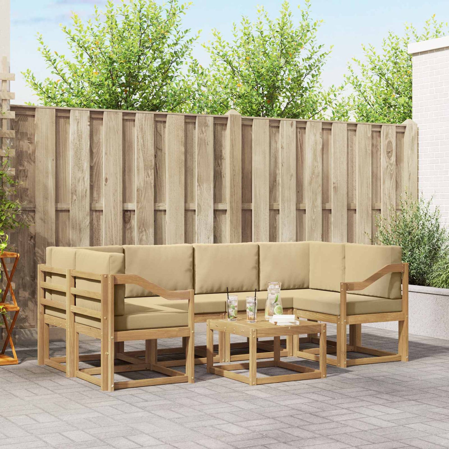 Buiten bankenset met kussen 7 pcs Wit en Beige is nu te koop bij PeponiXL, paradijselijk wonen!