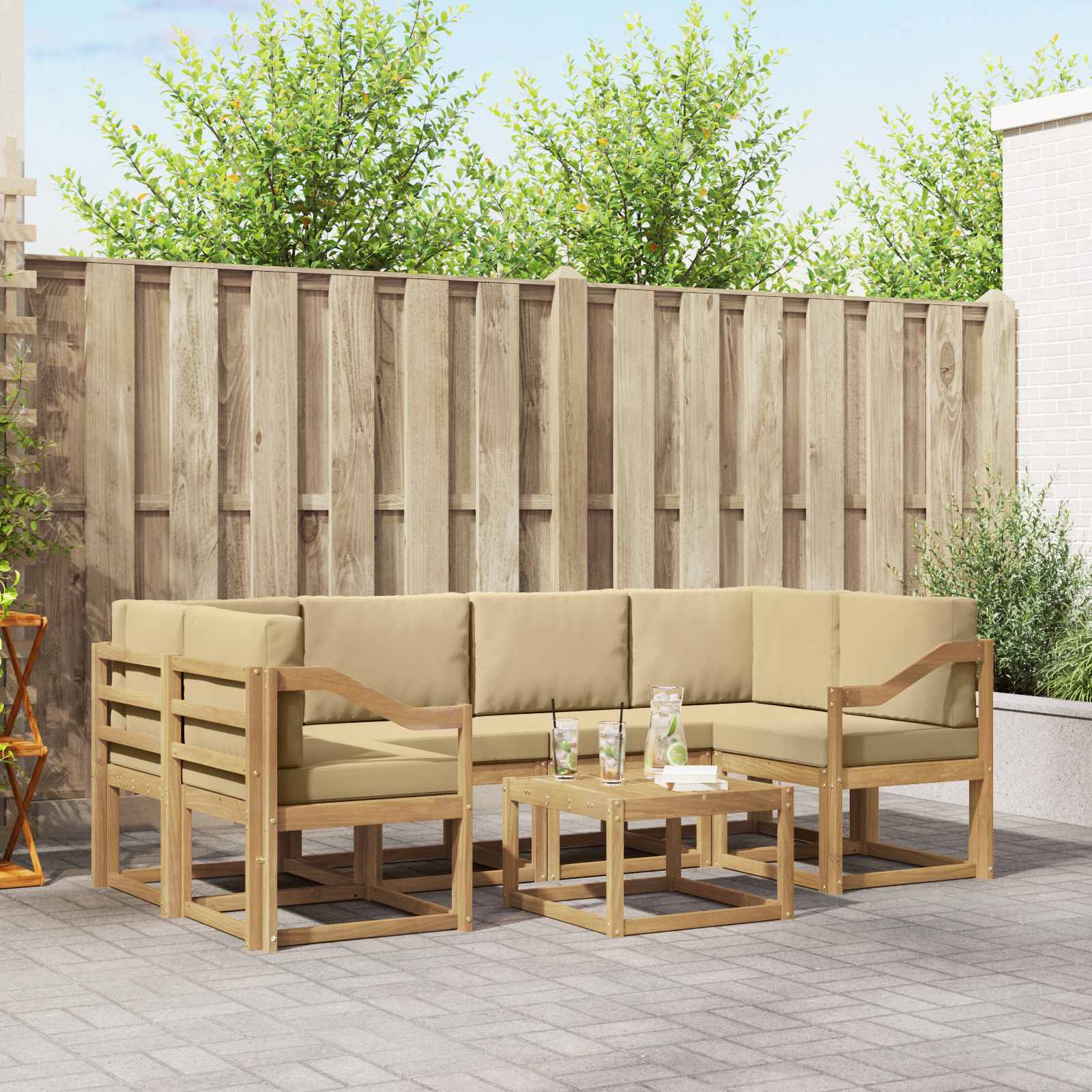 Buiten bankenset met kussen 7 pcs Wit en Beige is nu te koop bij PeponiXL, paradijselijk wonen!