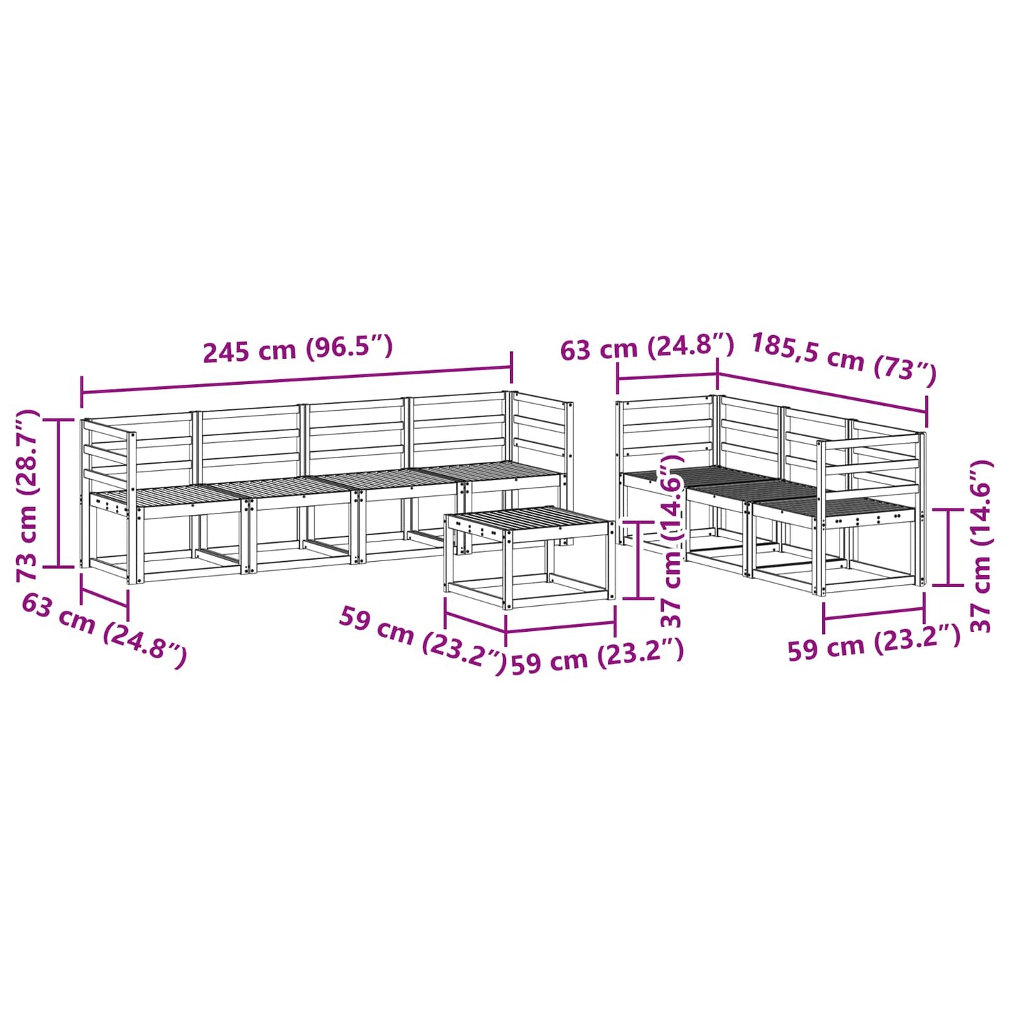 Buiten bankenset 8 pcs Wit 59 x 59 x 37 cm Massief Acaciahout