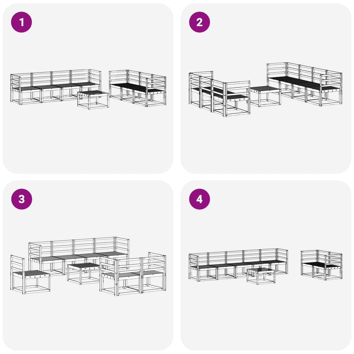 Buiten bankenset 8 pcs Wit 59 x 59 x 37 cm Massief Acaciahout
