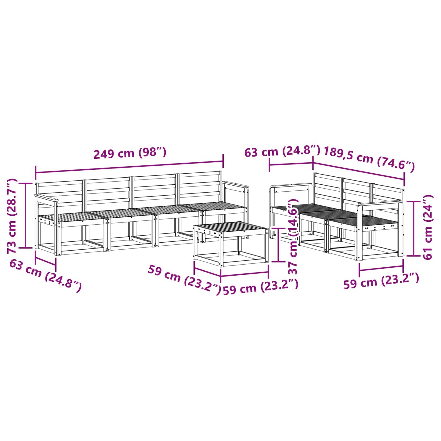 Buiten bankenset 8 pcs Wit 59 x 59 x 37 cm Massief Acaciahout