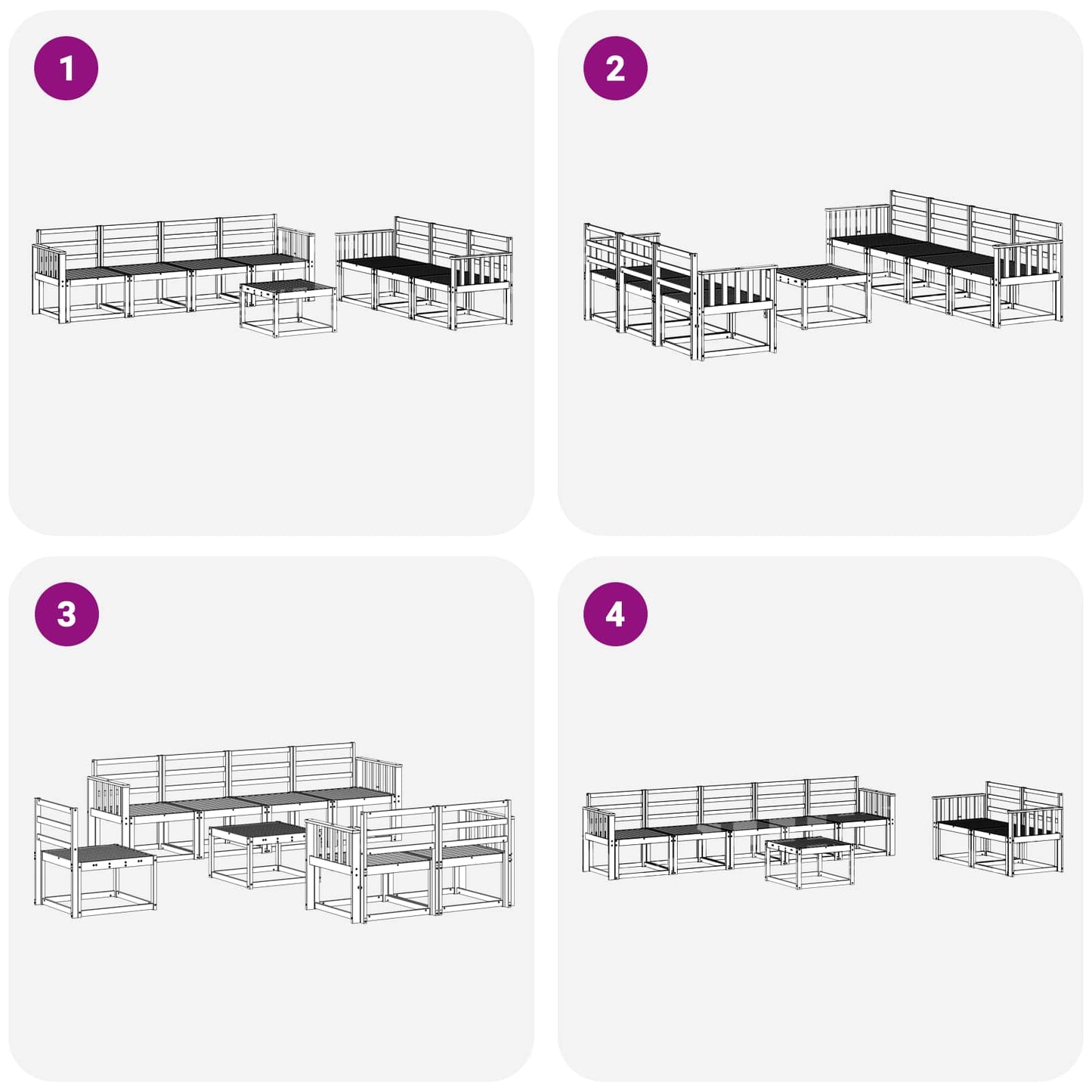 Buiten bankenset 8 pcs Wit 59 x 59 x 37 cm Massief Acaciahout