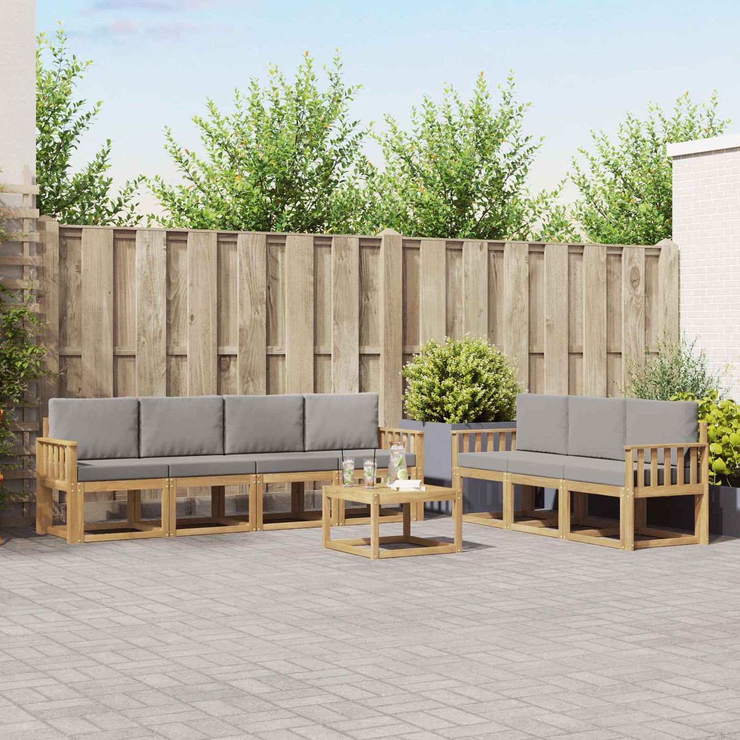 Buiten bankenset 8 pcs Wit en Lichtgrijs 59 x 59 x 37 cm