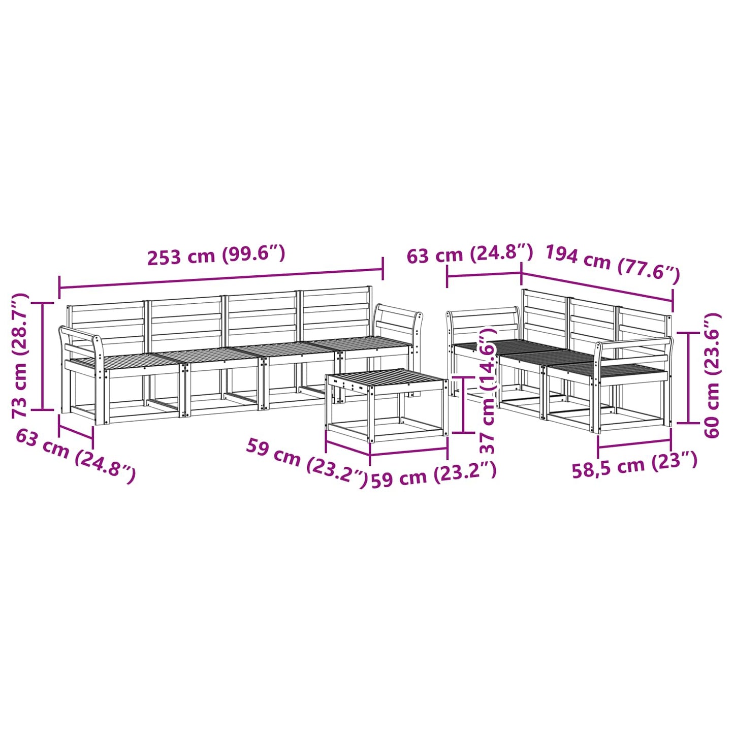 Buiten bankenset 8 pcs Wit 59 x 59 x 37 cm Massief Acaciahout