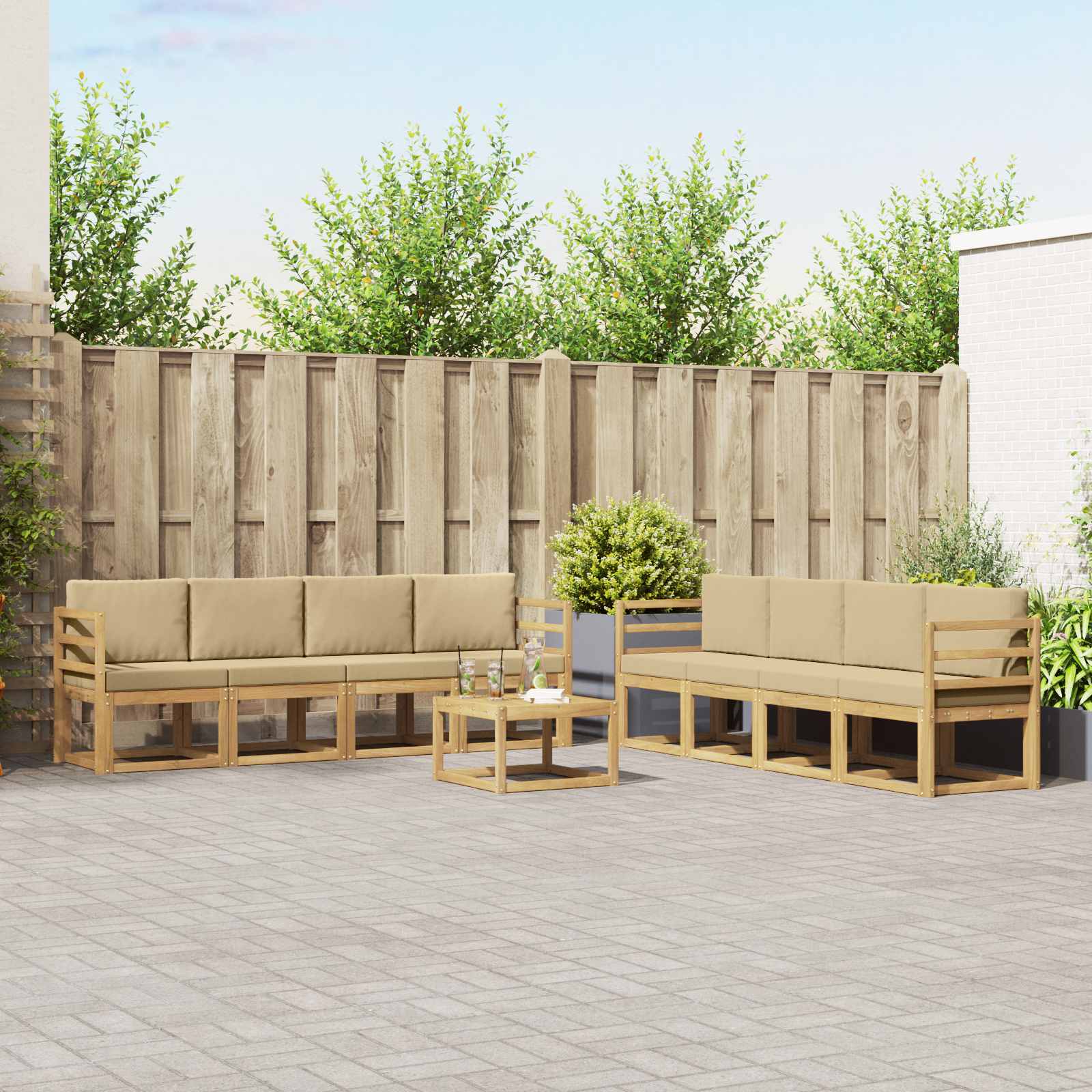 Buiten bankenset met kussen 9 pcs Wit en Beige is nu te koop bij PeponiXL, paradijselijk wonen!