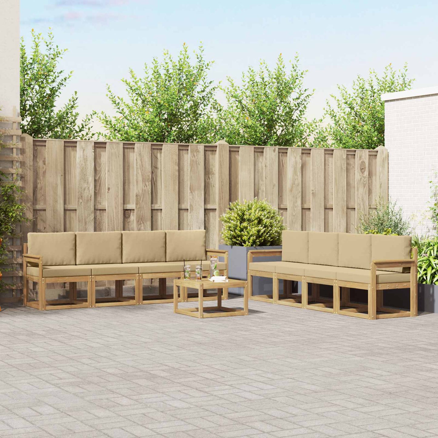 Buiten bankenset met kussen 9 pcs Wit en Beige is nu te koop bij PeponiXL, paradijselijk wonen!