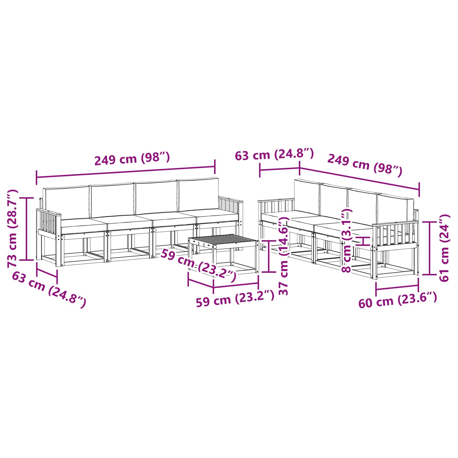 Buiten bankenset met kussen 9 pcs Wit en Beige is nu te koop bij PeponiXL, paradijselijk wonen!