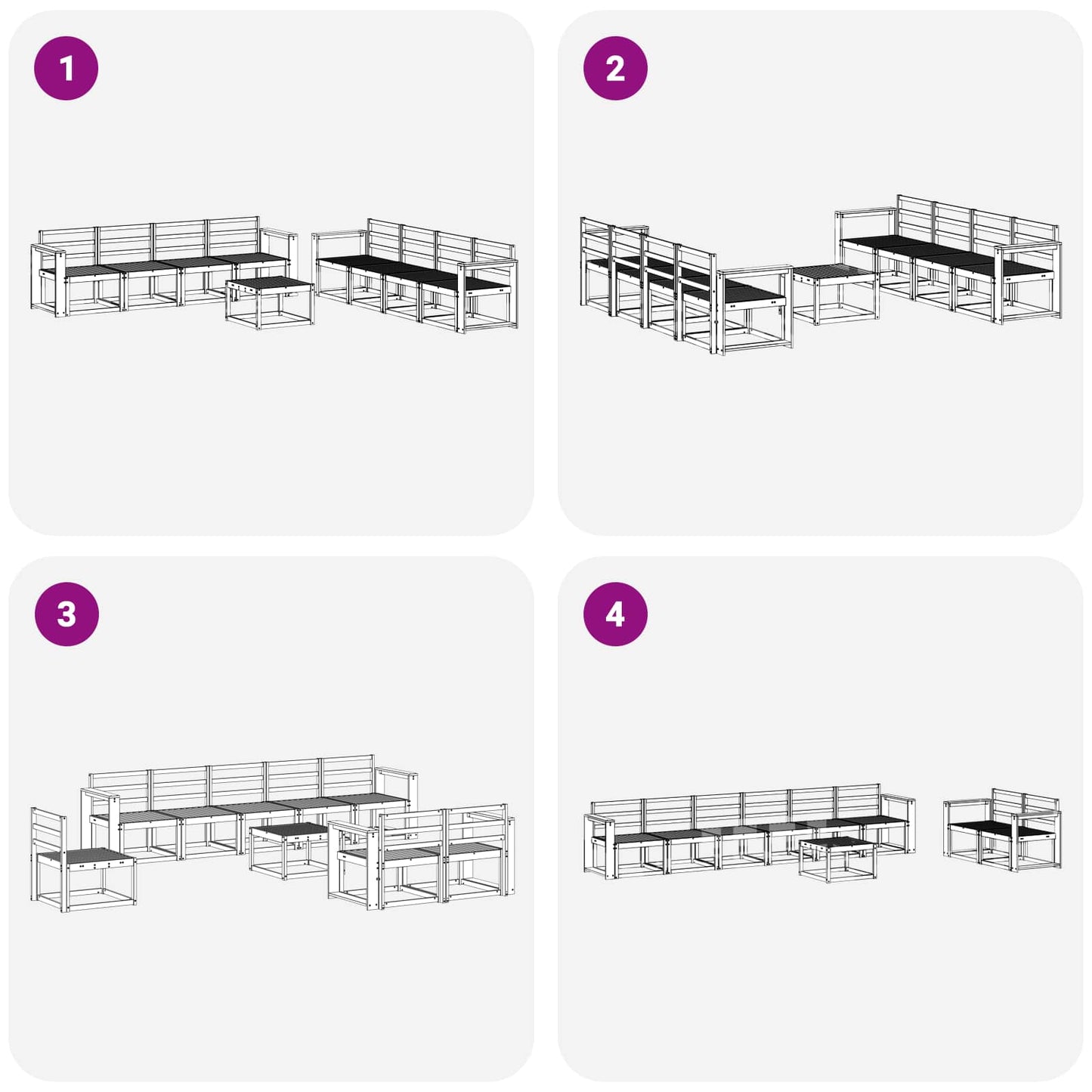 Buiten bankenset 9 pcs Wit 59 x 59 x 37 cm Massief Acaciahout