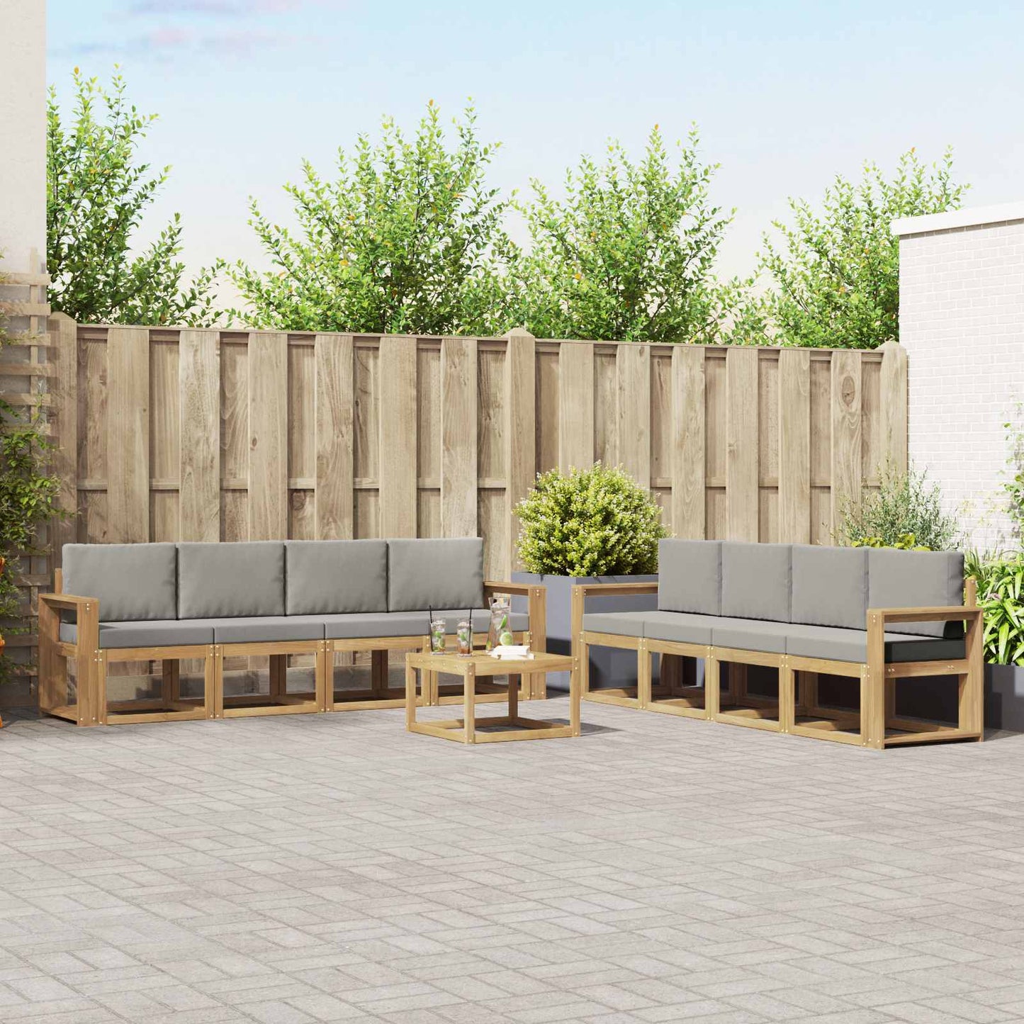 Buiten bankenset 9 pcs Wit en Lichtgrijs 59 x 59 x 37 cm