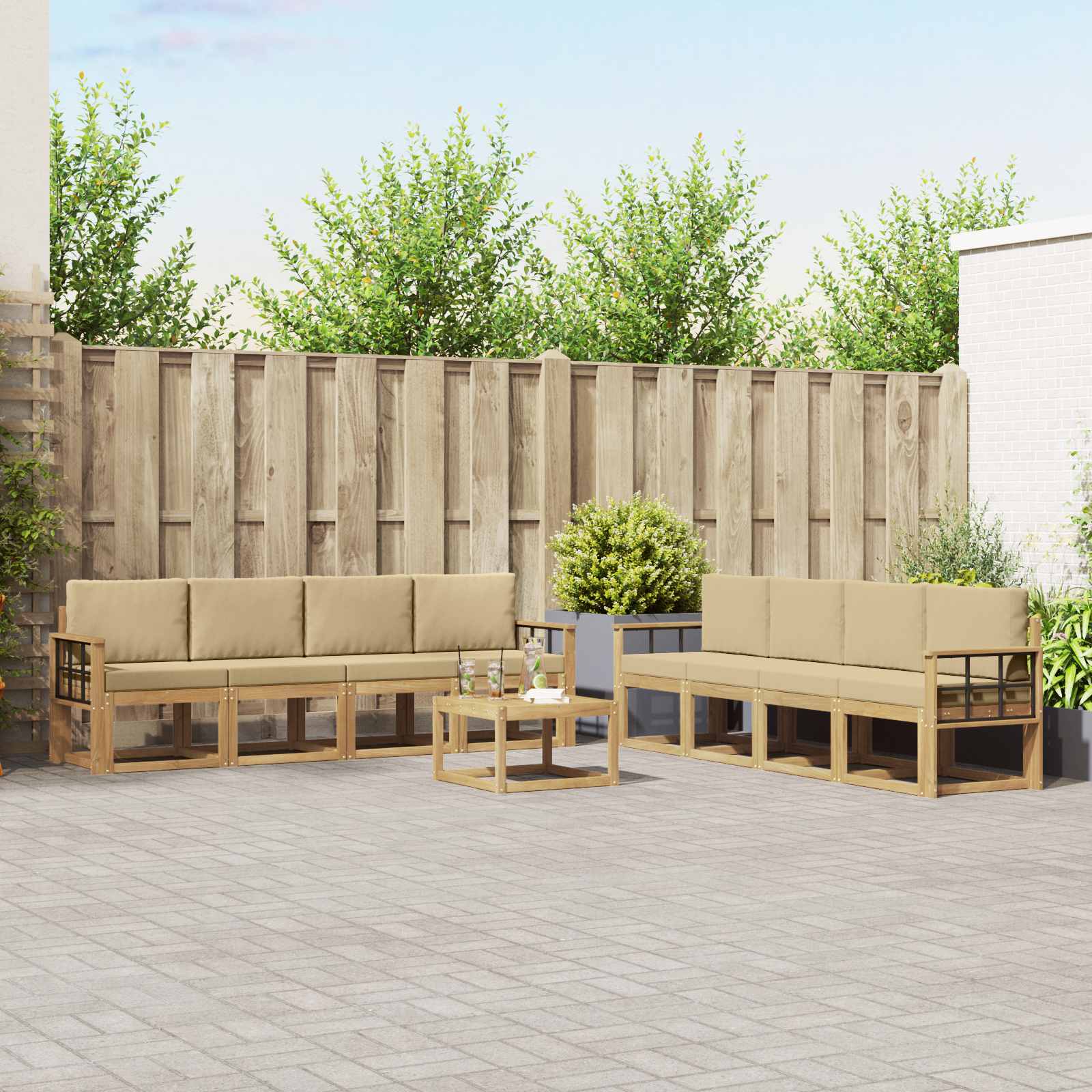 Buiten bankenset met kussen 9 pcs Wit en Beige is nu te koop bij PeponiXL, paradijselijk wonen!
