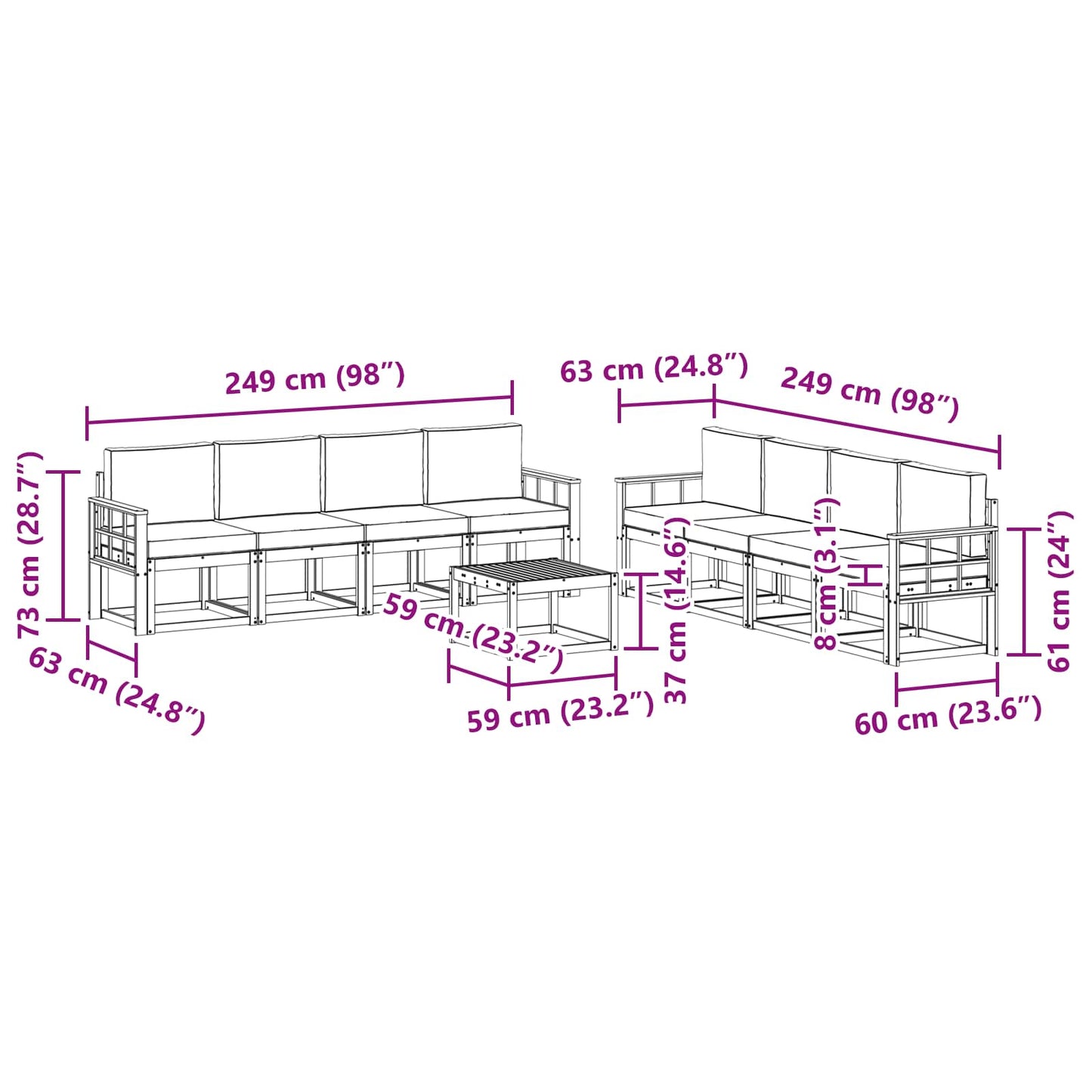 Buiten bankenset met kussen 9 pcs Wit en Beige is nu te koop bij PeponiXL, paradijselijk wonen!
