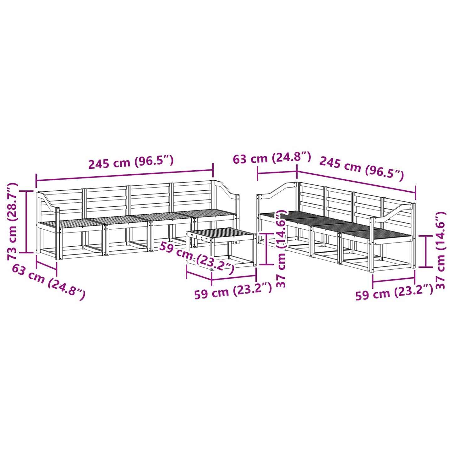 Buiten bankenset 9 pcs Wit 59 x 59 x 37 cm Massief Acaciahout