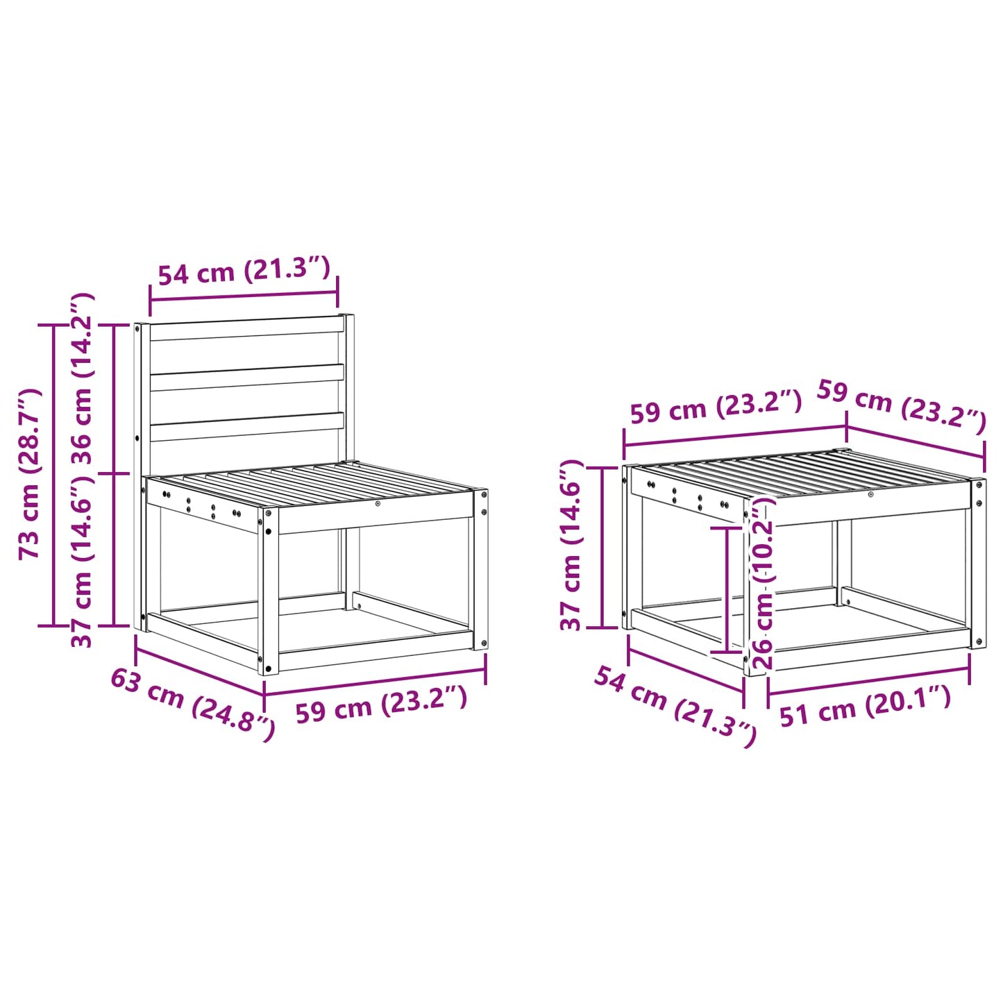 Buiten bankenset 9 pcs Wit 59 x 59 x 37 cm Massief Acaciahout