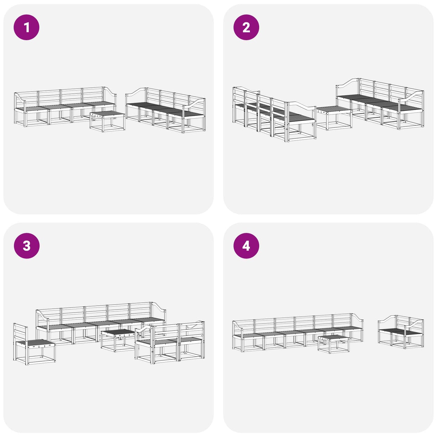 Buiten bankenset 9 pcs Wit 59 x 59 x 37 cm Massief Acaciahout