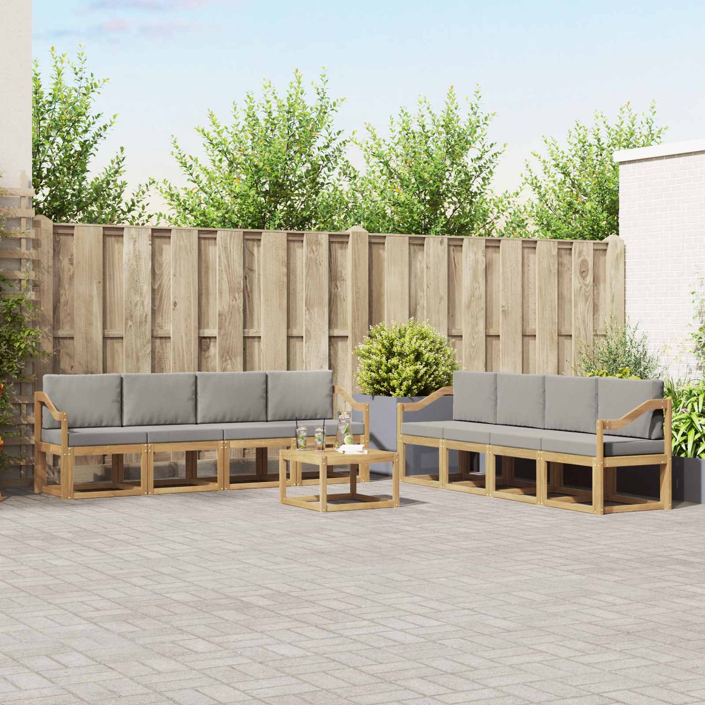 Buiten bankenset 9 pcs Wit en Lichtgrijs 59 x 59 x 37 cm