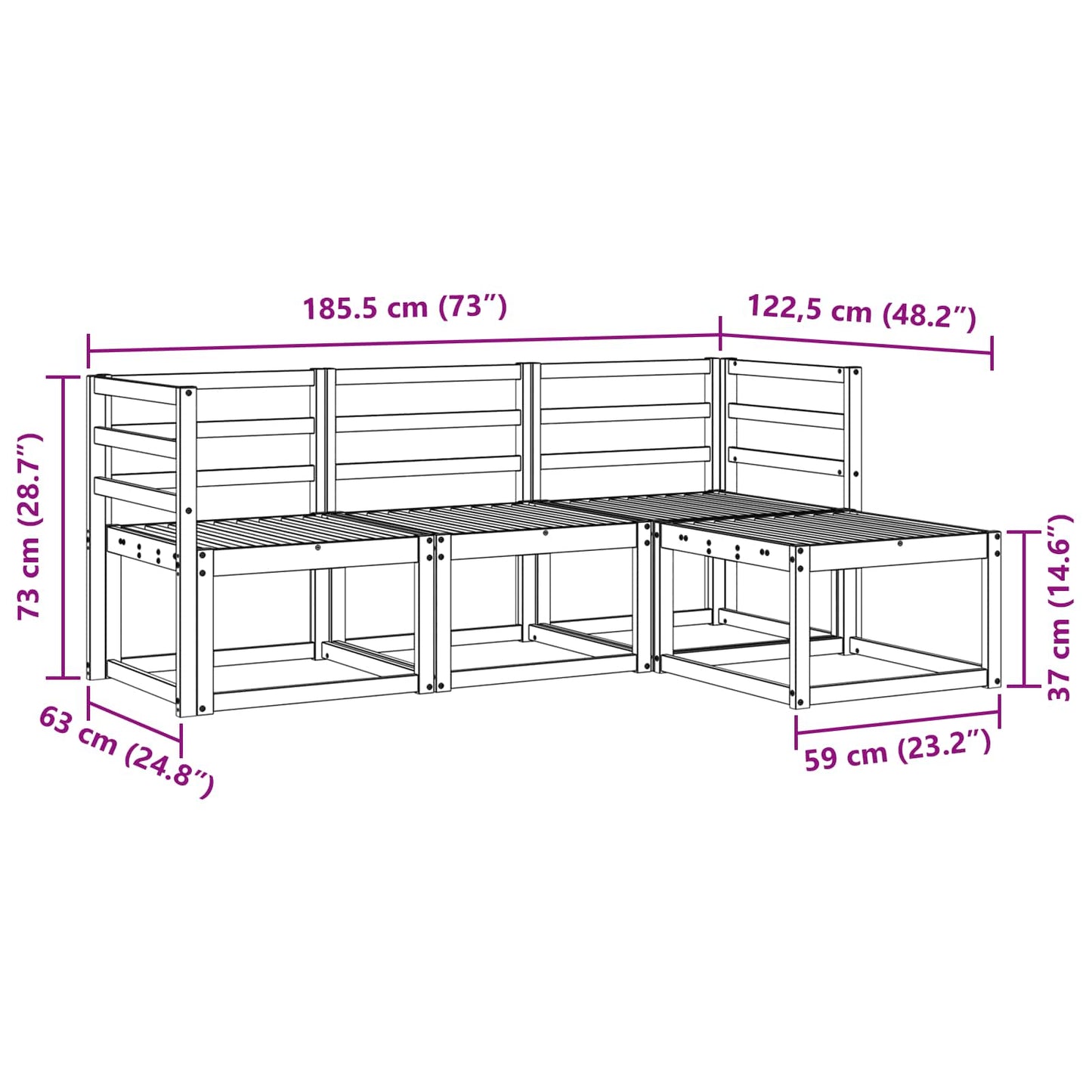 Buiten bankenset 4 pcs Wit 185,5 x 122,5 x 73 cm