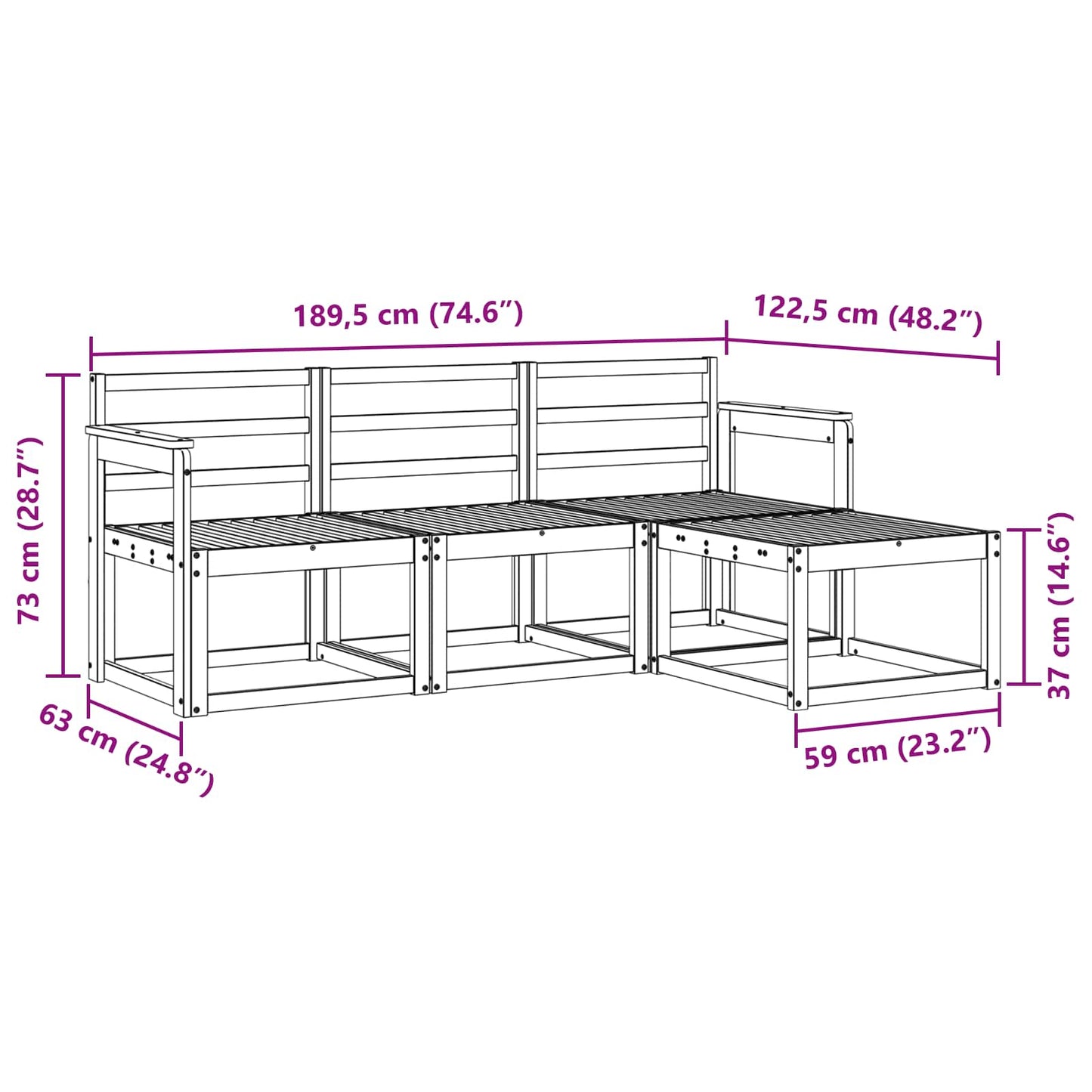 Buiten bankenset 4 pcs Wit 189,5 x 122,5 x 73 cm