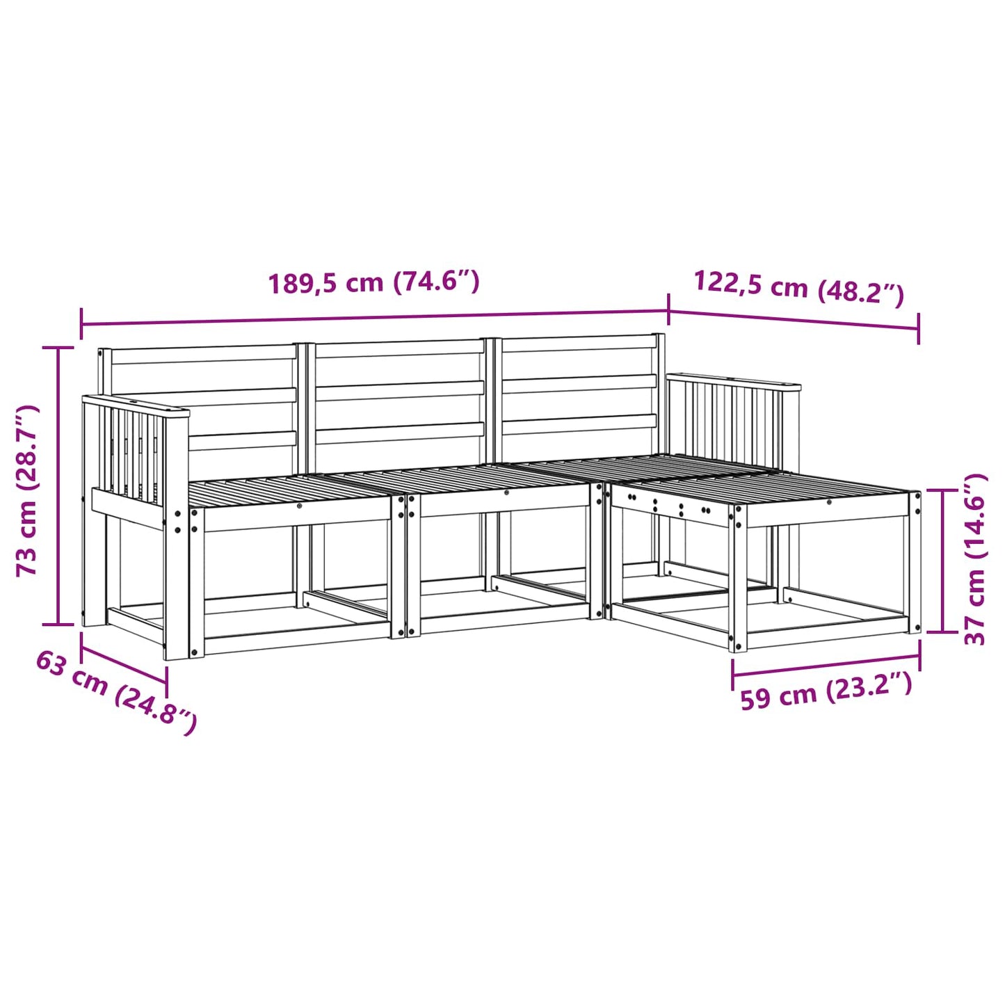 Buiten bankenset 4 pcs Wit 189,5 x 122,5 x 73 cm