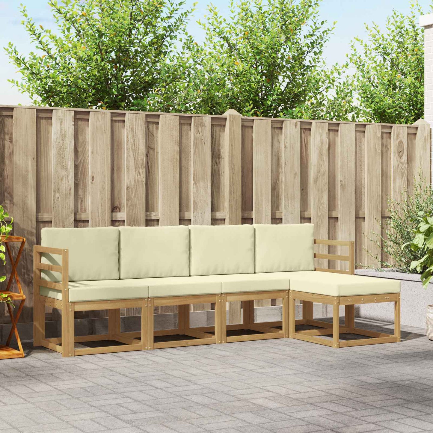 Buiten bankenset met kussen 5 pcs Wit en crèmekleurig is nu te koop bij PeponiXL, paradijselijk wonen!