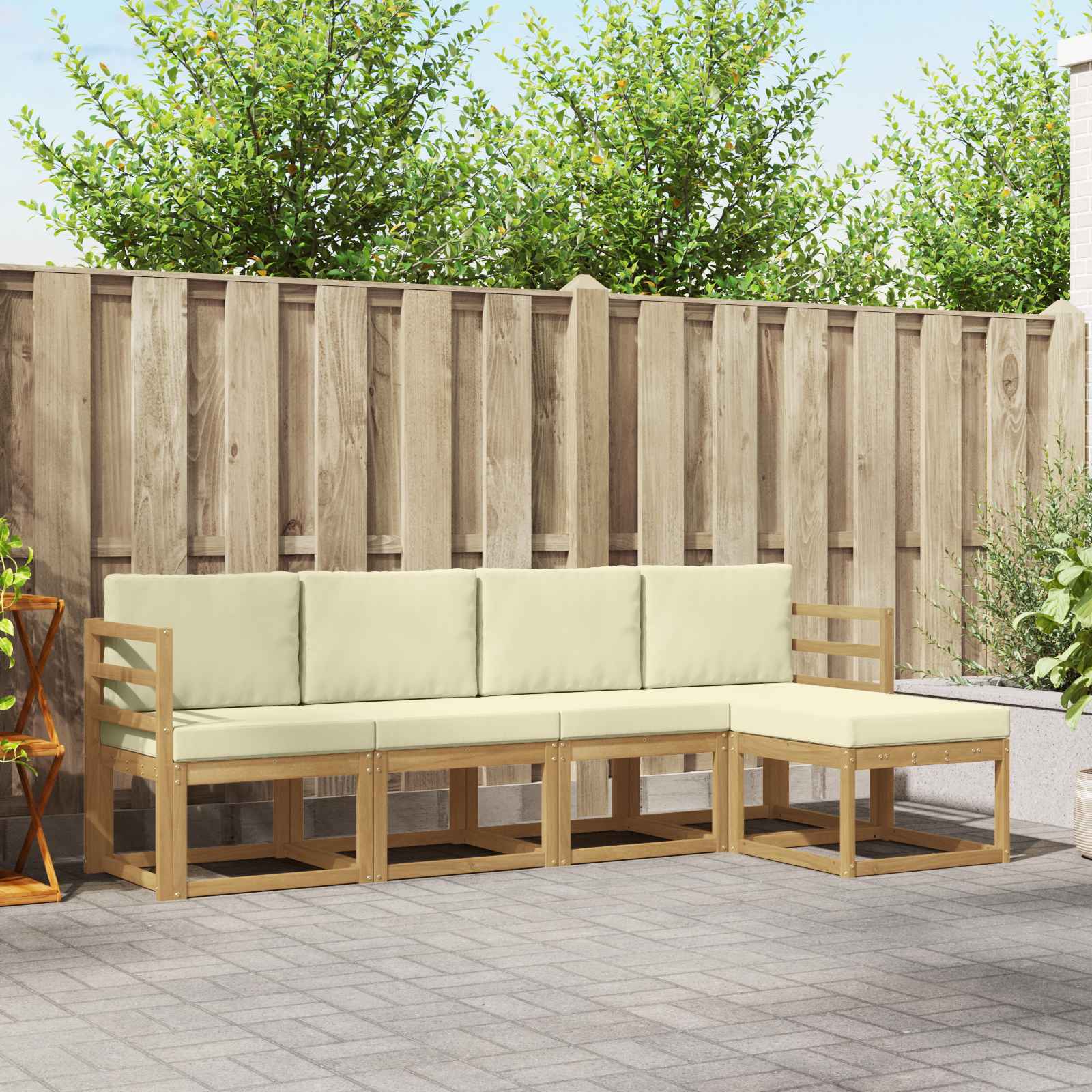 Buiten bankenset met kussen 5 pcs Wit en crèmekleurig is nu te koop bij PeponiXL, paradijselijk wonen!