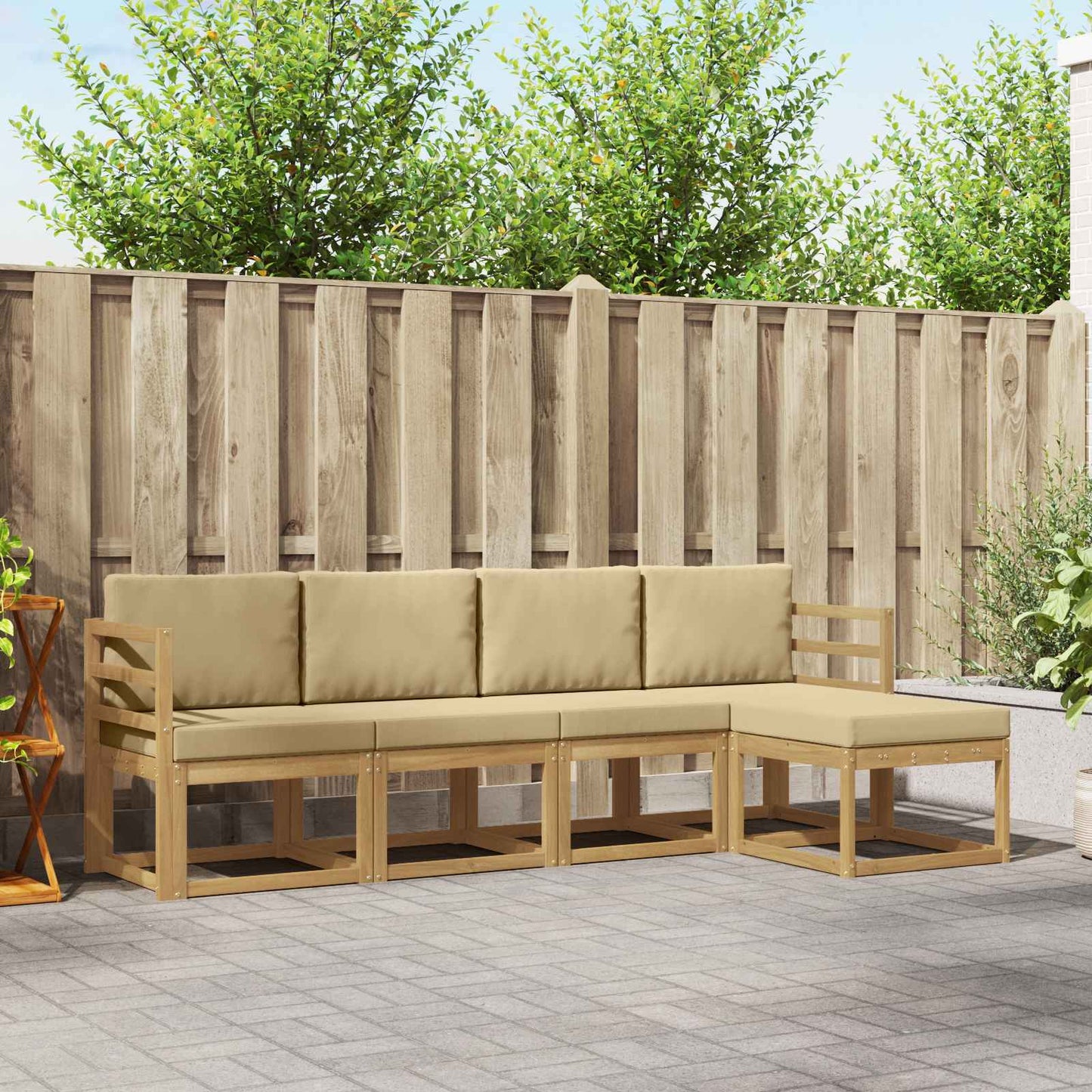 Buiten bankenset met kussen 5 pcs Wit en Beige is nu te koop bij PeponiXL, paradijselijk wonen!