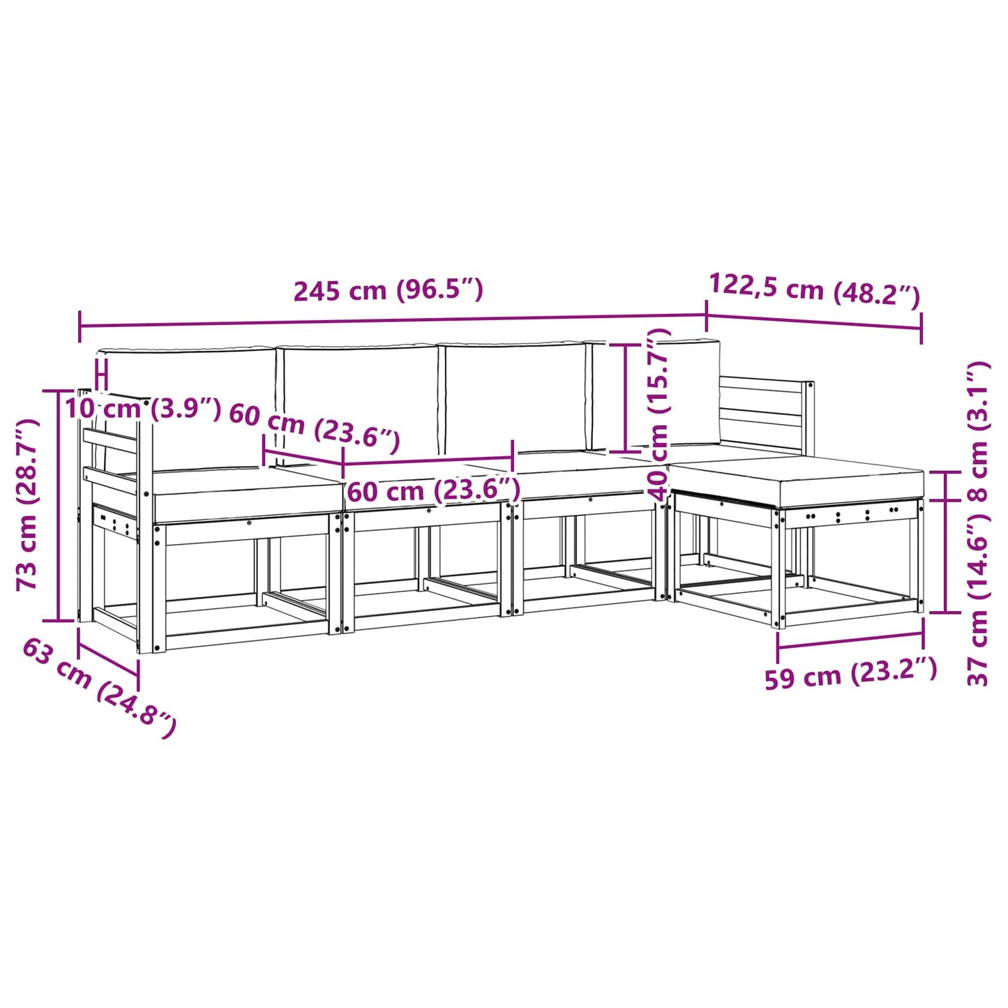 Buiten bankenset met kussen 5 pcs Wit en Beige is nu te koop bij PeponiXL, paradijselijk wonen!