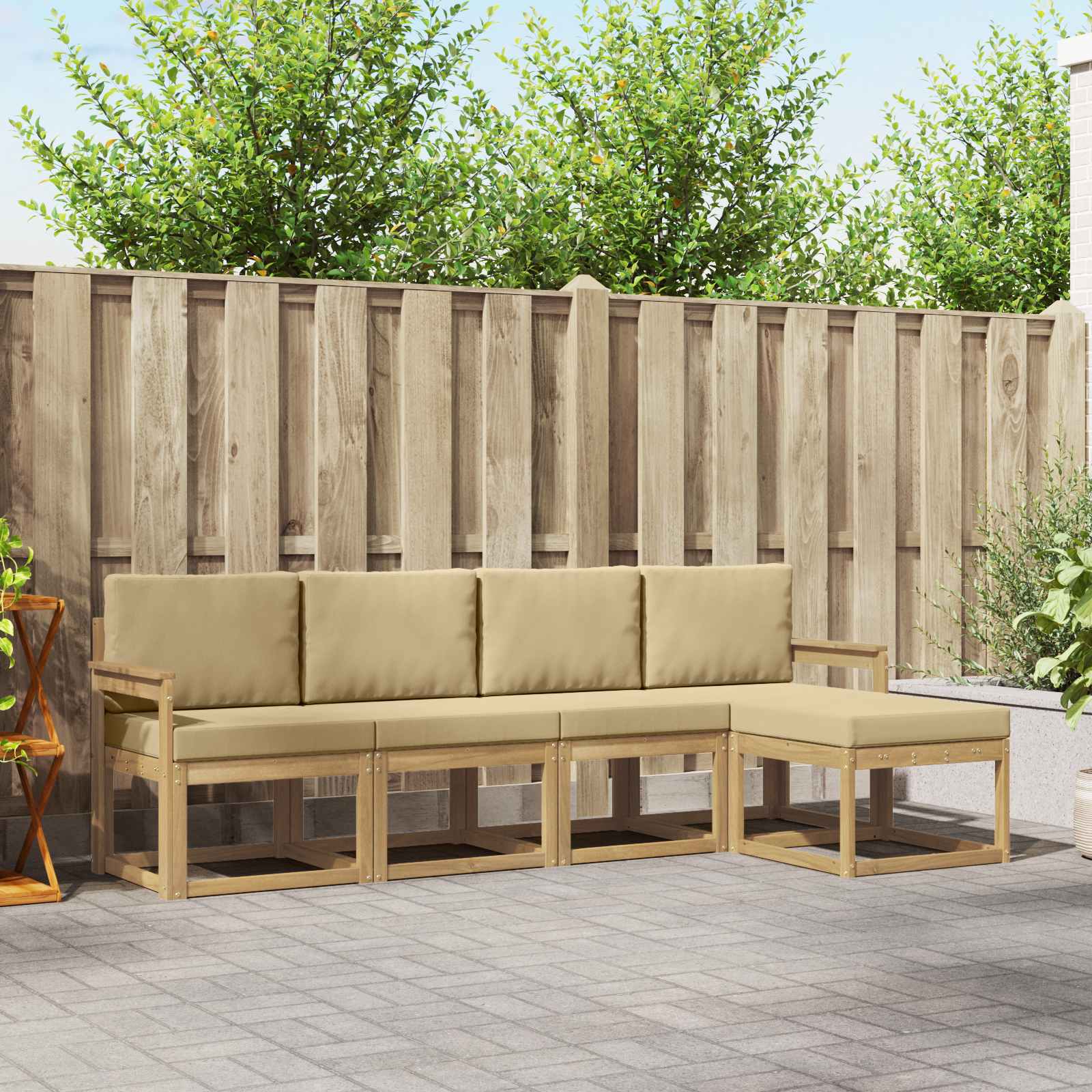 Buiten bankenset met kussen 5 pcs Wit en Beige is nu te koop bij PeponiXL, paradijselijk wonen!