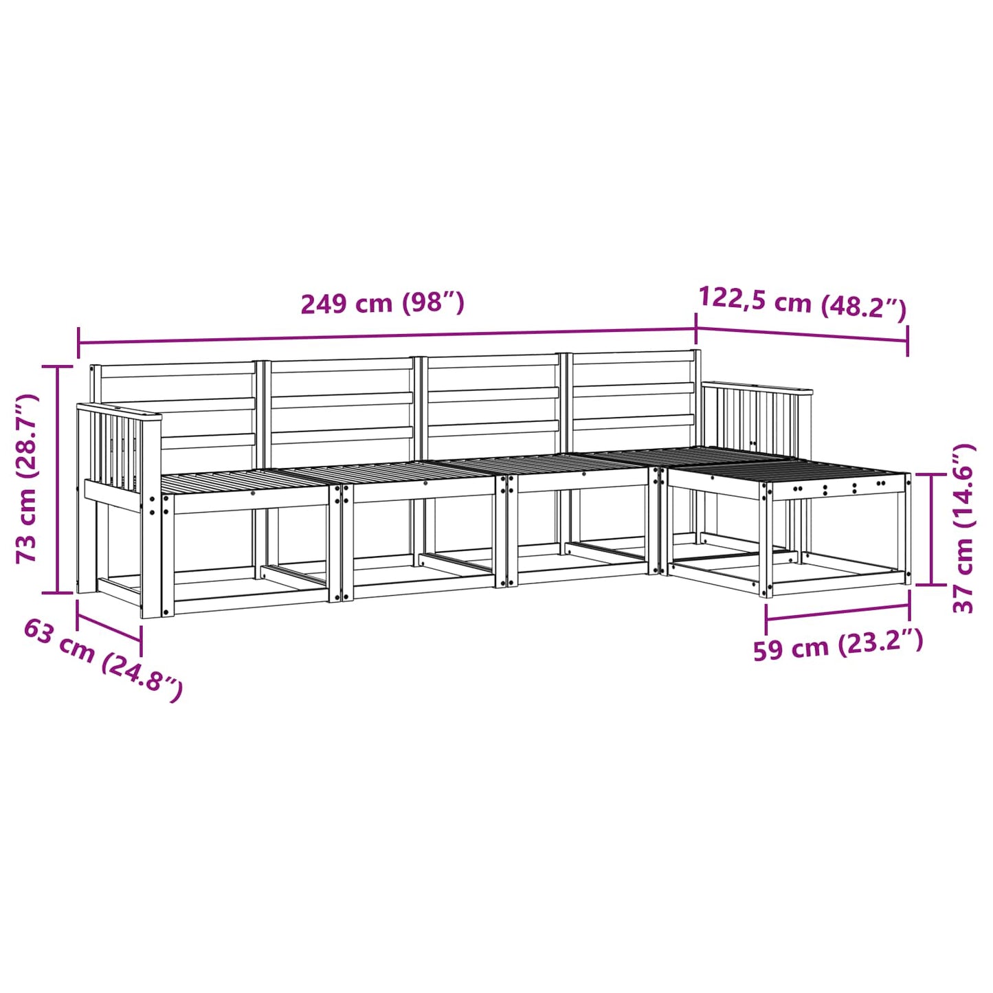 Buiten bankenset 5 pcs Wit 249 x 122,5 x 73 cm
