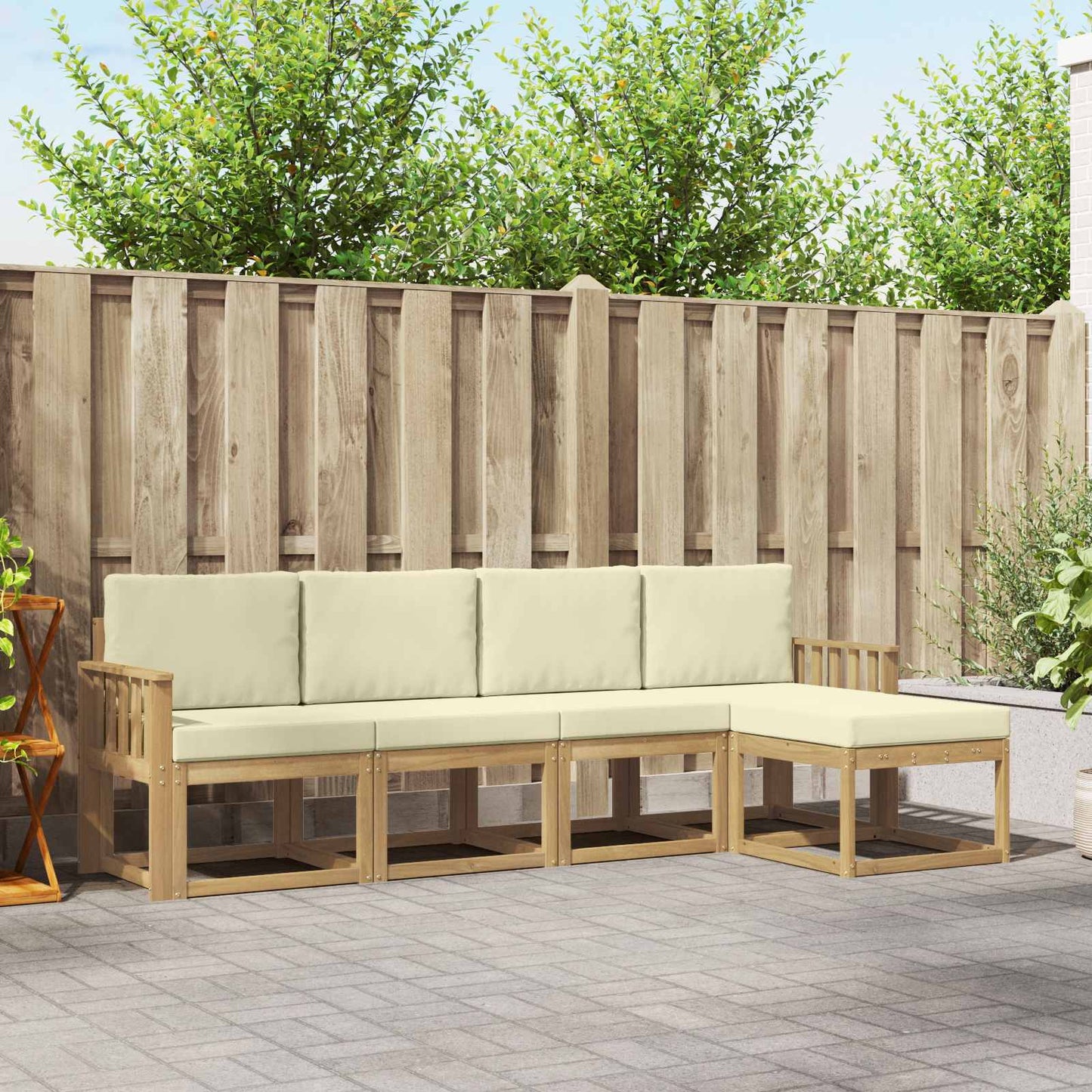 Buiten bankenset met kussen 5 pcs Wit en crèmekleurig is nu te koop bij PeponiXL, paradijselijk wonen!