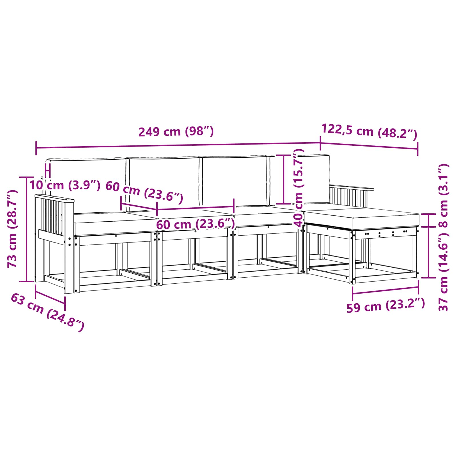 Buiten bankenset met kussen 5 pcs Wit en crèmekleurig is nu te koop bij PeponiXL, paradijselijk wonen!