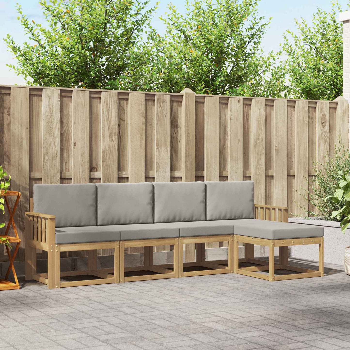 Buiten bankenset 5 pcs Wit en Lichtgrijs 249 x 122,5 x 73 cm