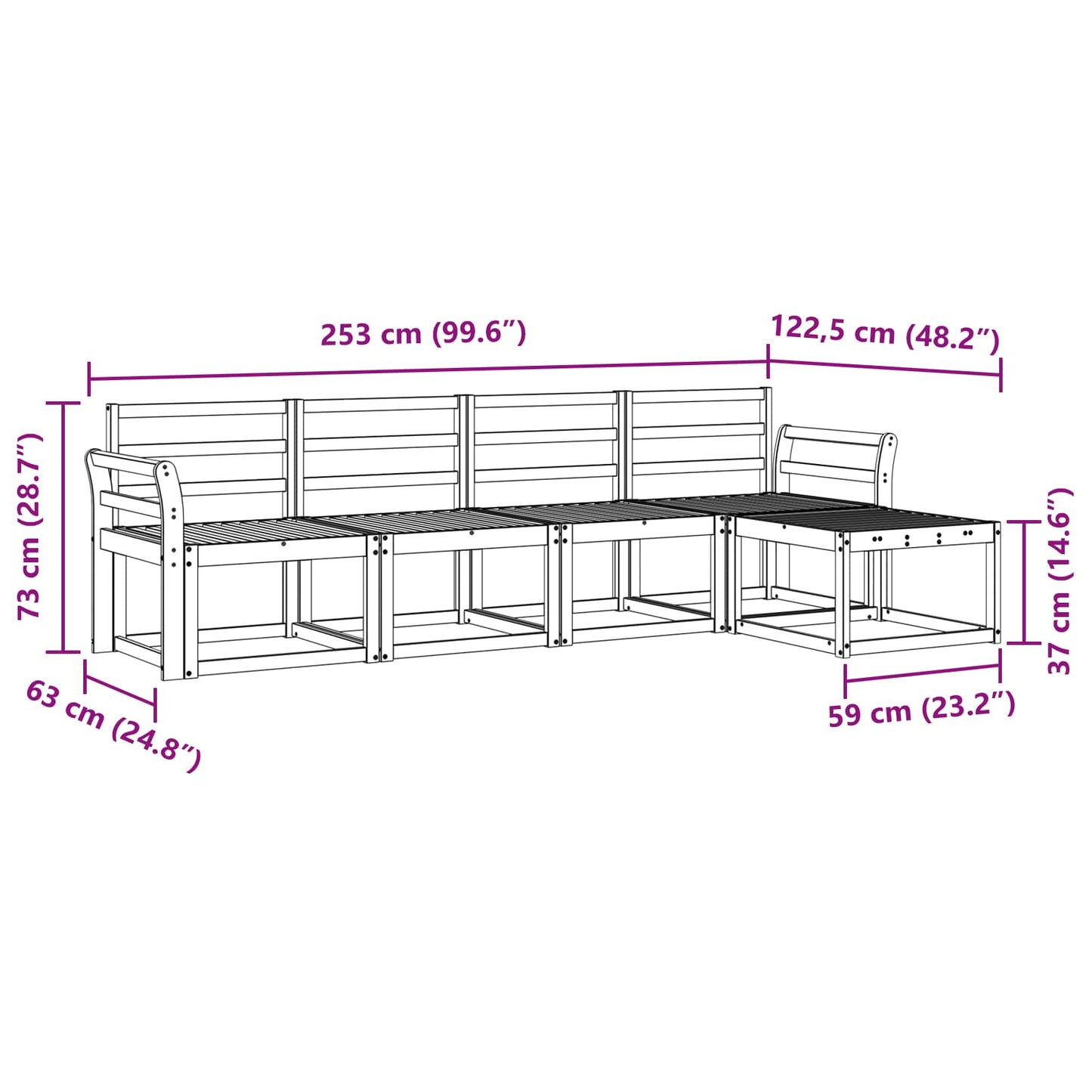 Buiten bankenset 5 pcs Wit 253 x 122,5 x 73 cm