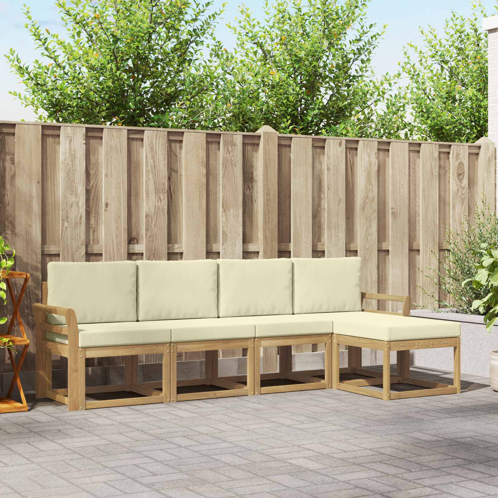 Buiten bankenset met kussen 5 pcs Massief Acaciahout is nu te koop bij PeponiXL, paradijselijk wonen!