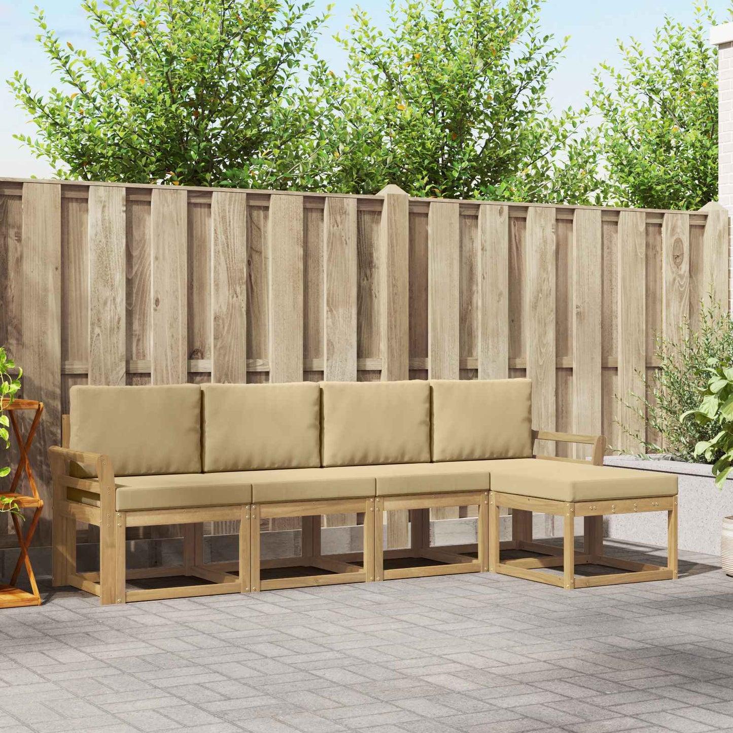 Buiten bankenset met kussen 5 pcs Wit en Beige is nu te koop bij PeponiXL, paradijselijk wonen!