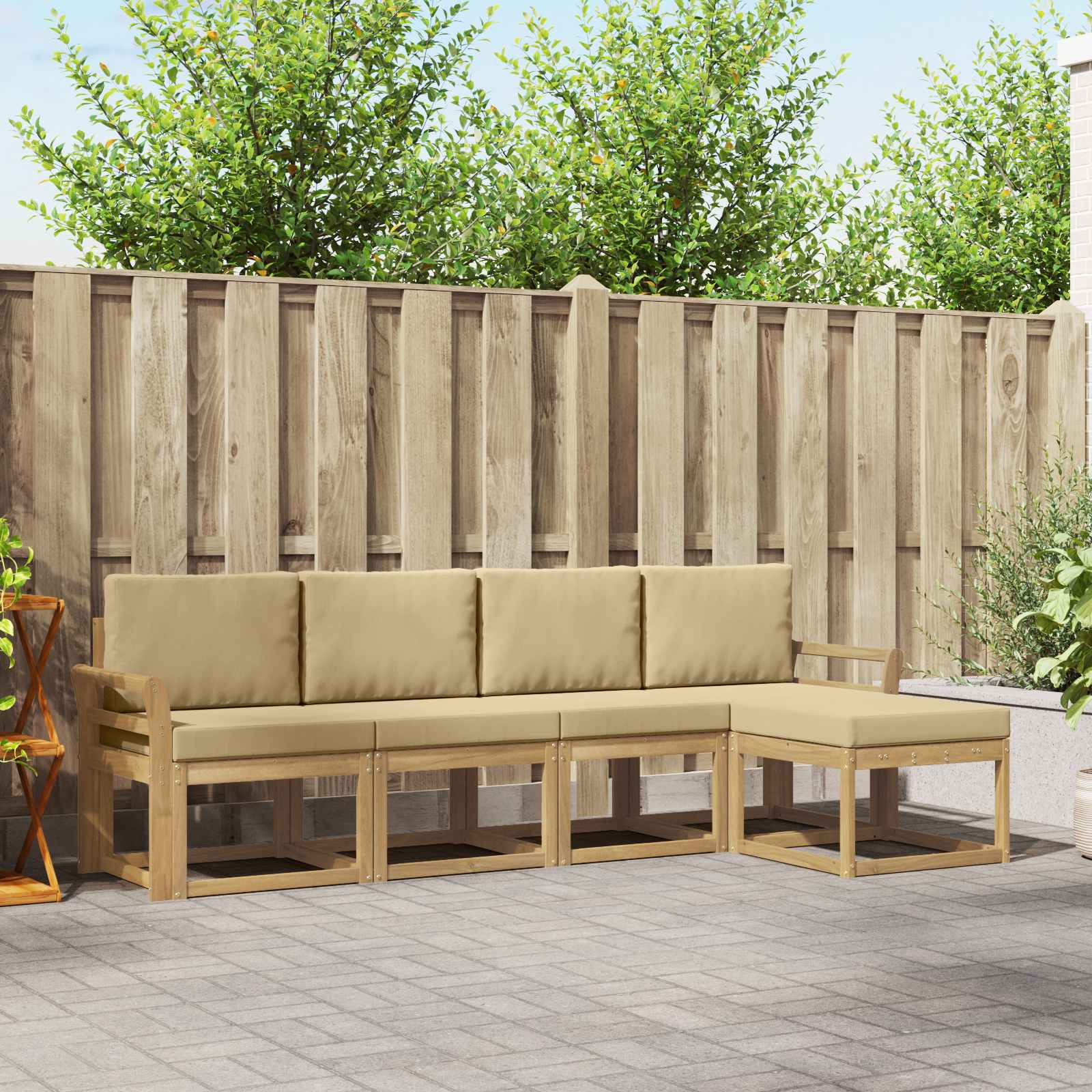 Buiten bankenset met kussen 5 pcs Wit en Beige is nu te koop bij PeponiXL, paradijselijk wonen!