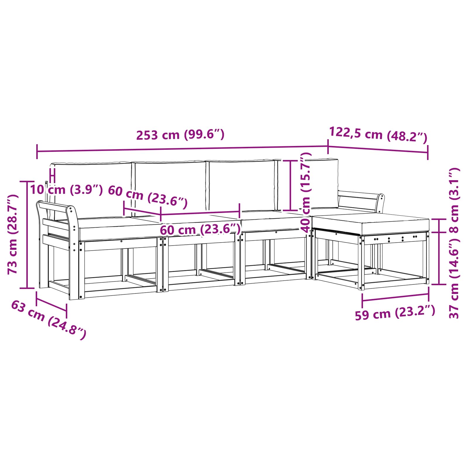 Buiten bankenset met kussen 5 pcs Wit en Beige is nu te koop bij PeponiXL, paradijselijk wonen!