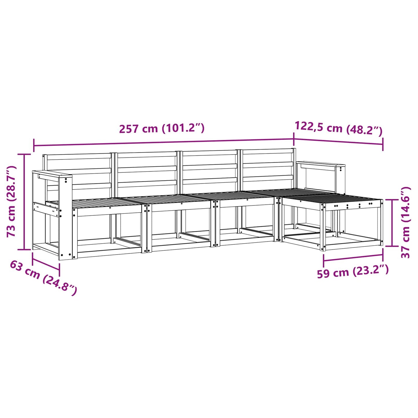 Buiten bankenset 5 pcs Wit 257 x 122,5 x 73 cm