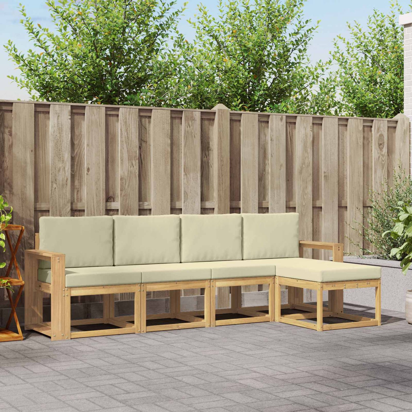 Buiten bankenset met kussen 5 pcs Wit en crèmekleurig is nu te koop bij PeponiXL, paradijselijk wonen!