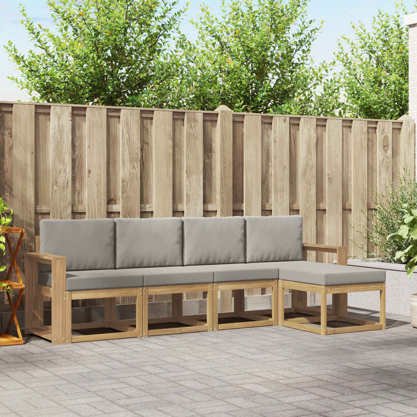 Buiten bankenset 5 pcs Wit en Lichtgrijs 257 x 122,5 x 73 cm