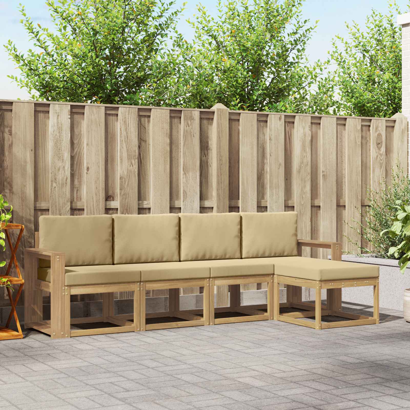 Buiten bankenset met kussen 5 pcs Wit en Beige is nu te koop bij PeponiXL, paradijselijk wonen!
