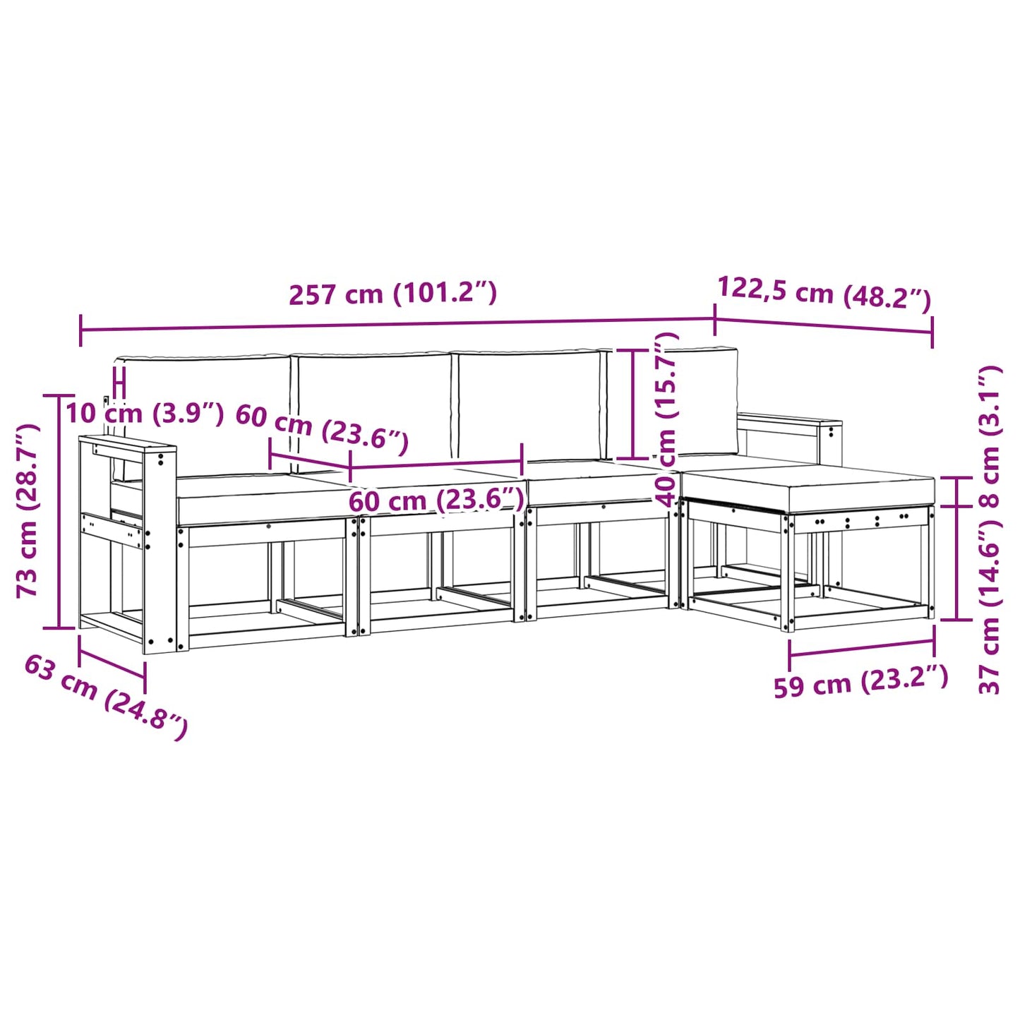 Buiten bankenset met kussen 5 pcs Wit en Beige is nu te koop bij PeponiXL, paradijselijk wonen!