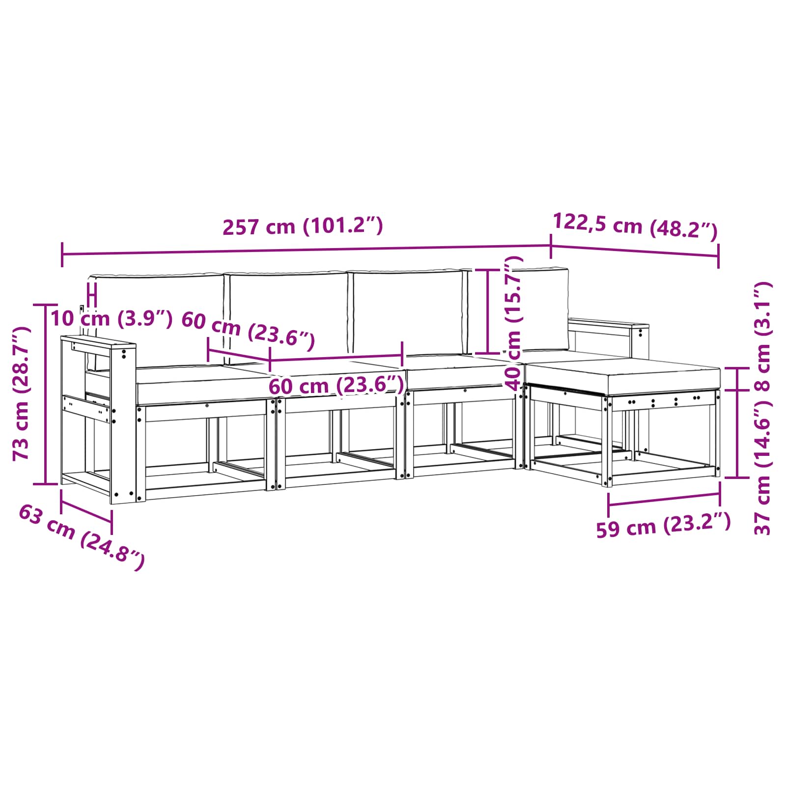Buiten bankenset met kussen 5 pcs Wit en Beige is nu te koop bij PeponiXL, paradijselijk wonen!