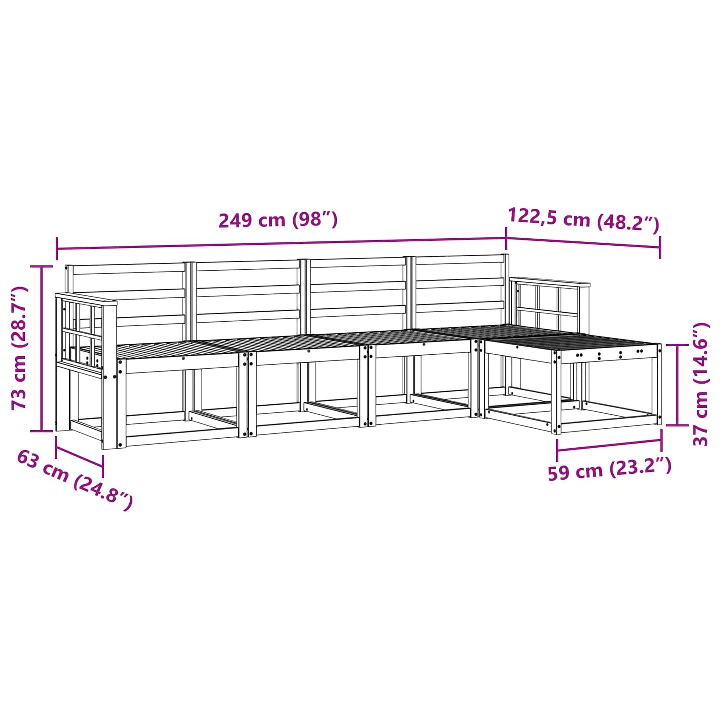 Buiten bankenset 5 pcs Wit 249 x 122,5 x 73 cm