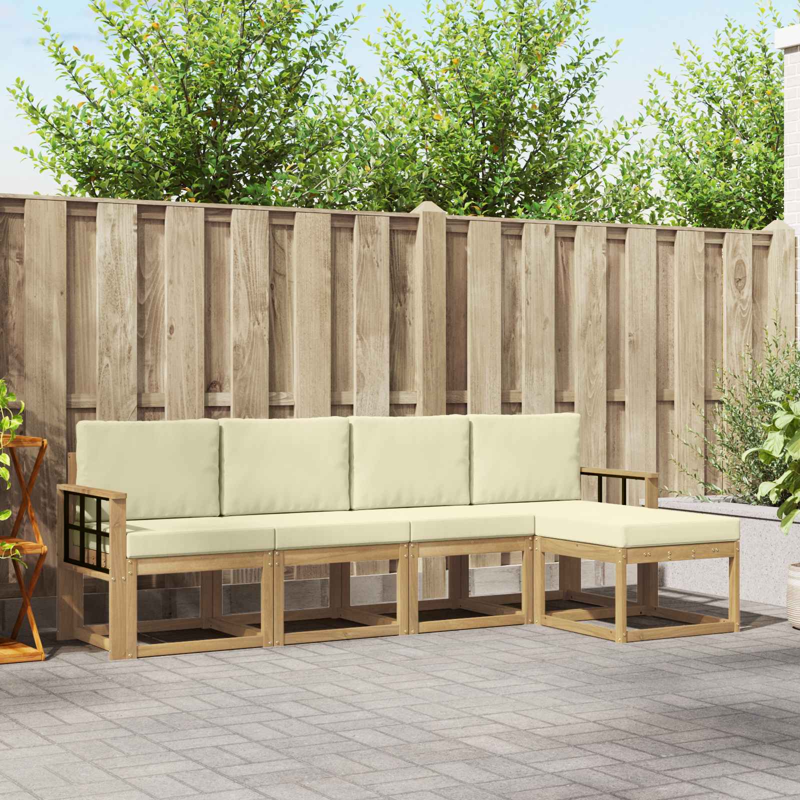 Buiten bankenset met kussen 5 pcs Wit en crèmekleurig is nu te koop bij PeponiXL, paradijselijk wonen!