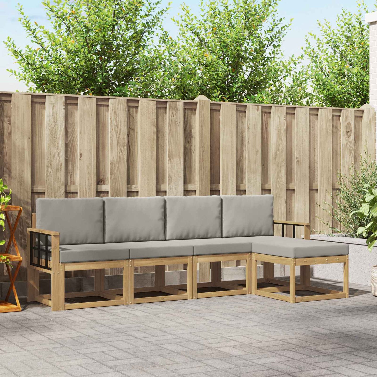 Buiten bankenset 5 pcs Wit en Lichtgrijs 249 x 122,5 x 73 cm