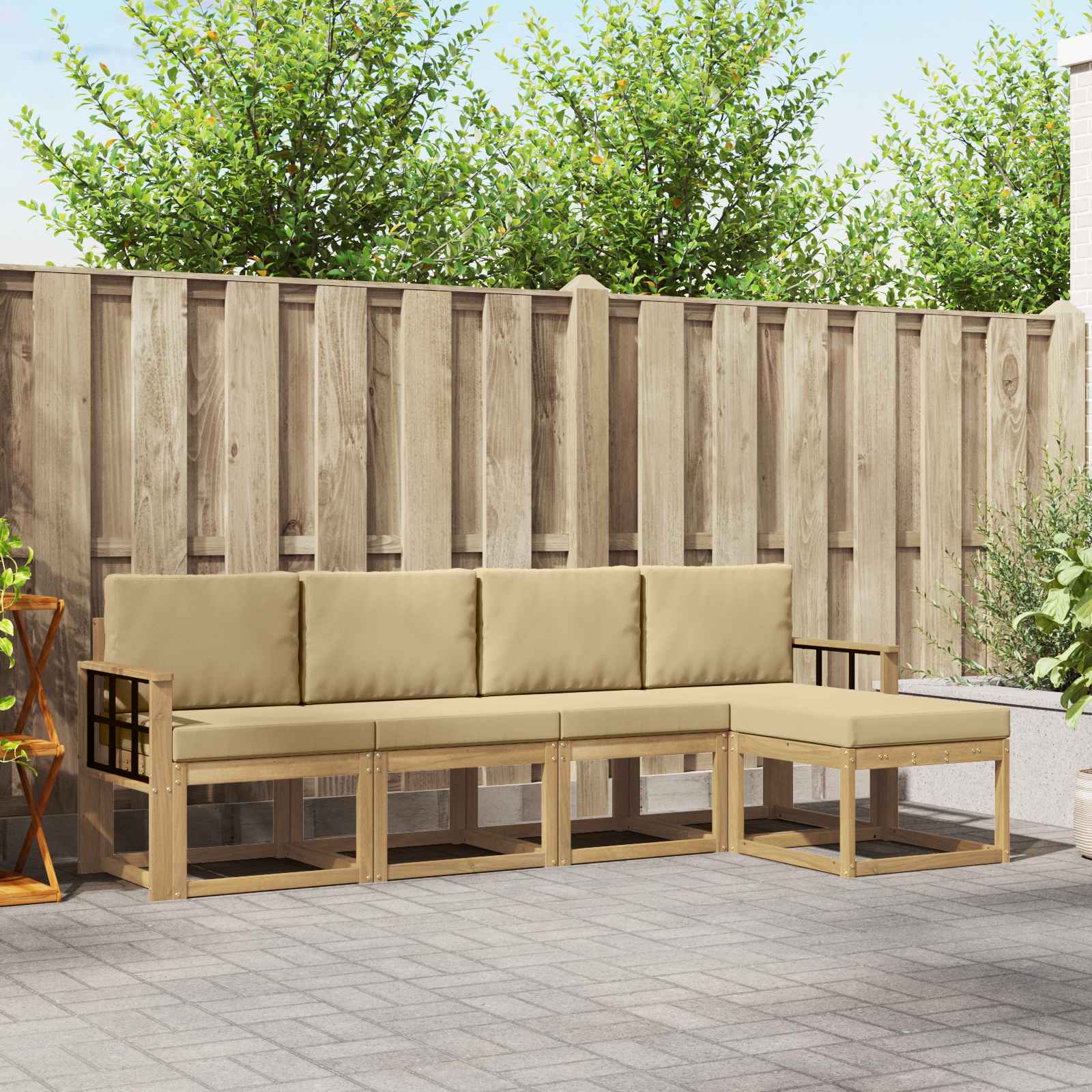Buiten bankenset met kussen 5 pcs Wit en Beige is nu te koop bij PeponiXL, paradijselijk wonen!