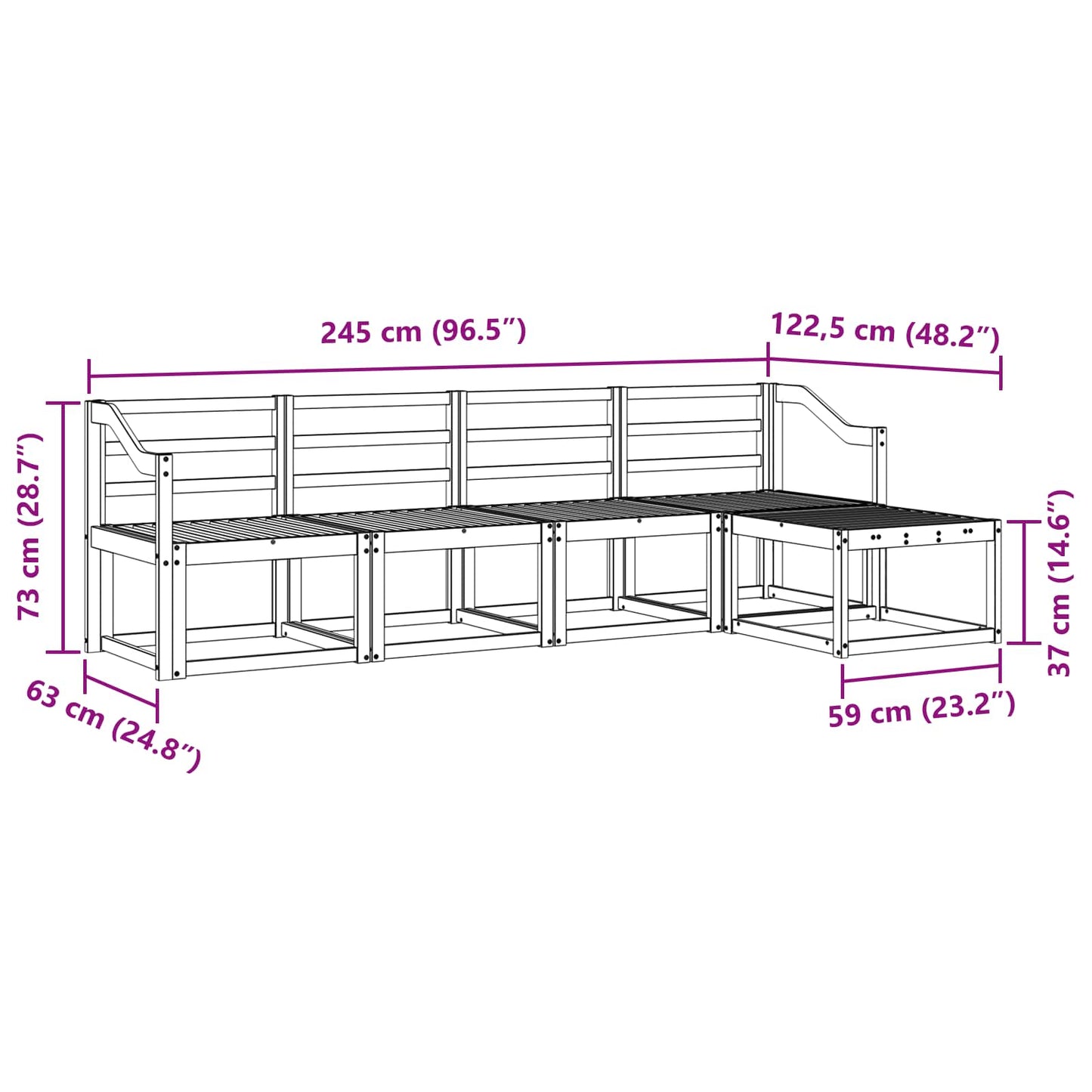 Buiten bankenset 5 pcs Wit 245 x 122,5 x 73 cm